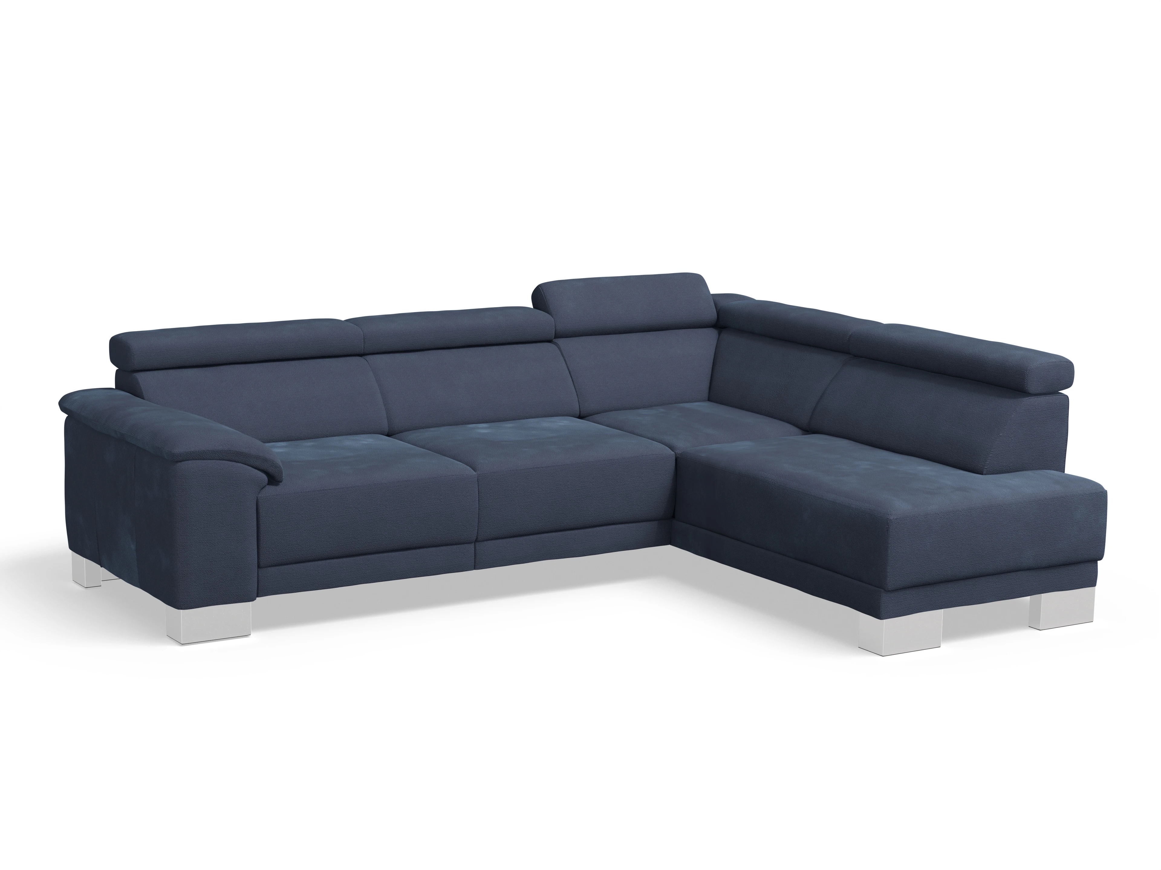 Antonio Ecksofa UM Medium R Ansicht des Produktes Antonio Ecksofa rechts Abschluss offen in Stoff Blau