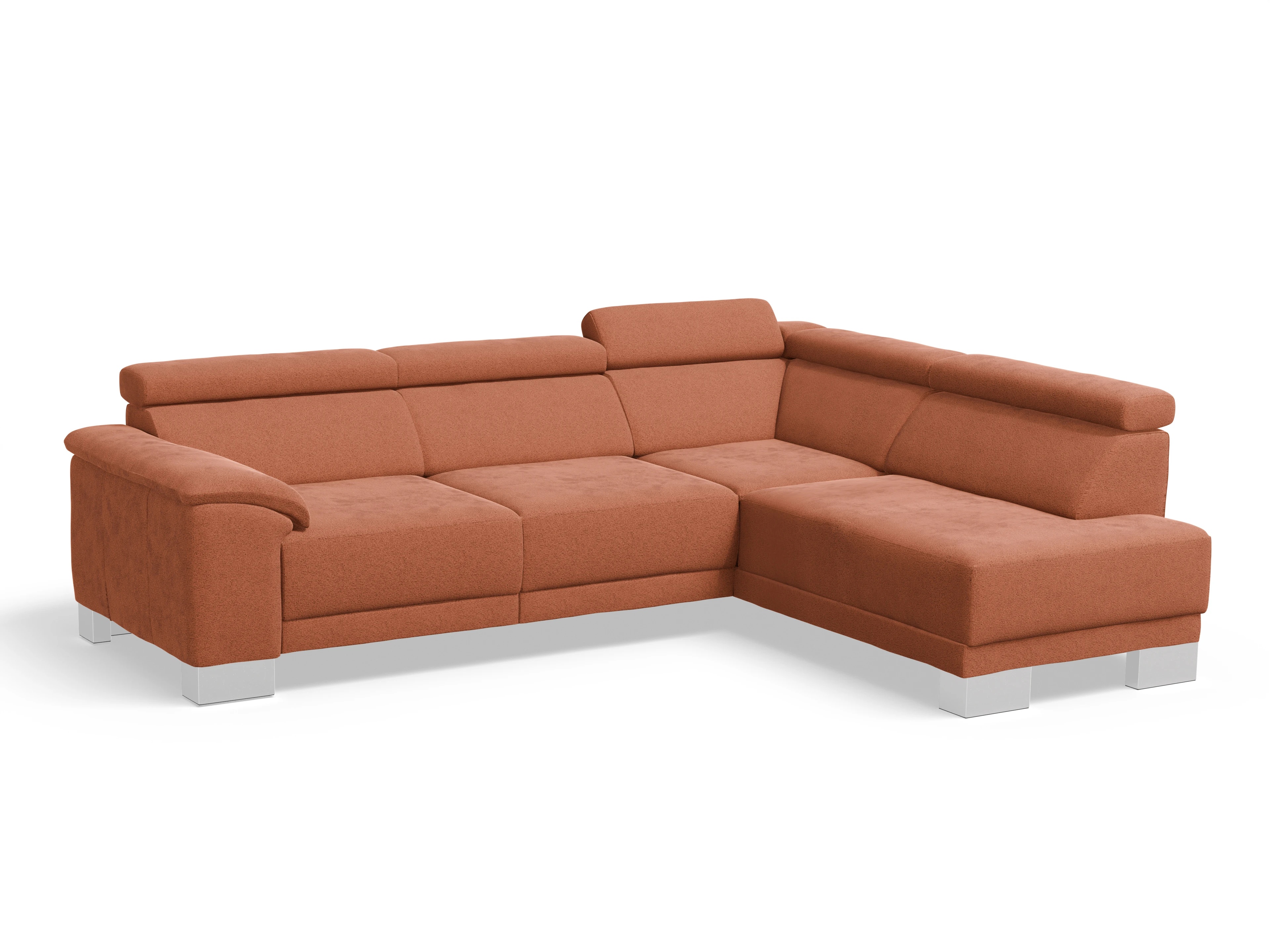 Antonio Ecksofa UM Medium R Ansicht des Produktes Antonio Ecksofa rechts Abschluss offen in Stoff Orange