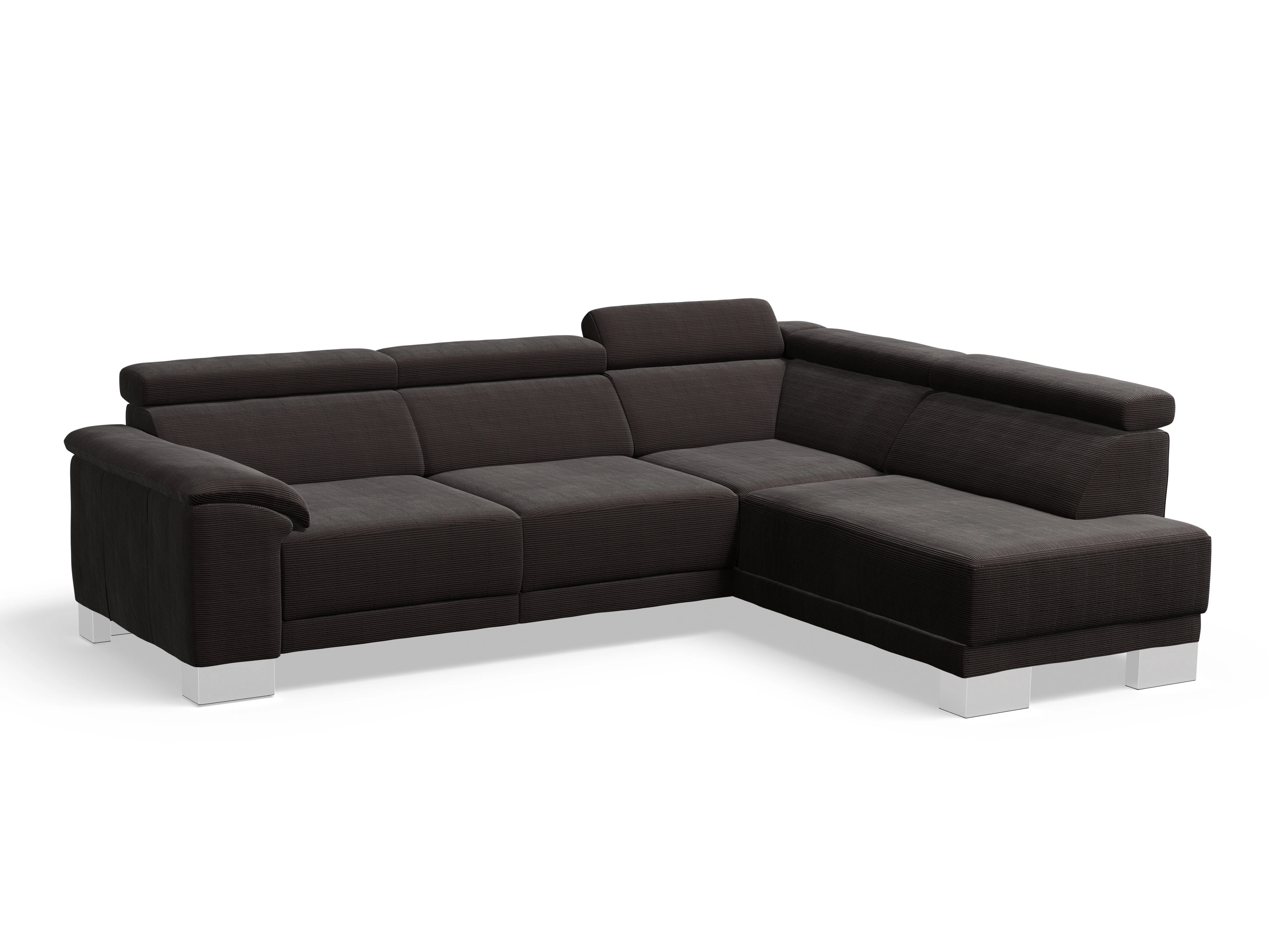 Antonio Ecksofa UM Medium R Ansicht des Produktes Antonio Ecksofa rechts Abschluss offen in Stoff Braun