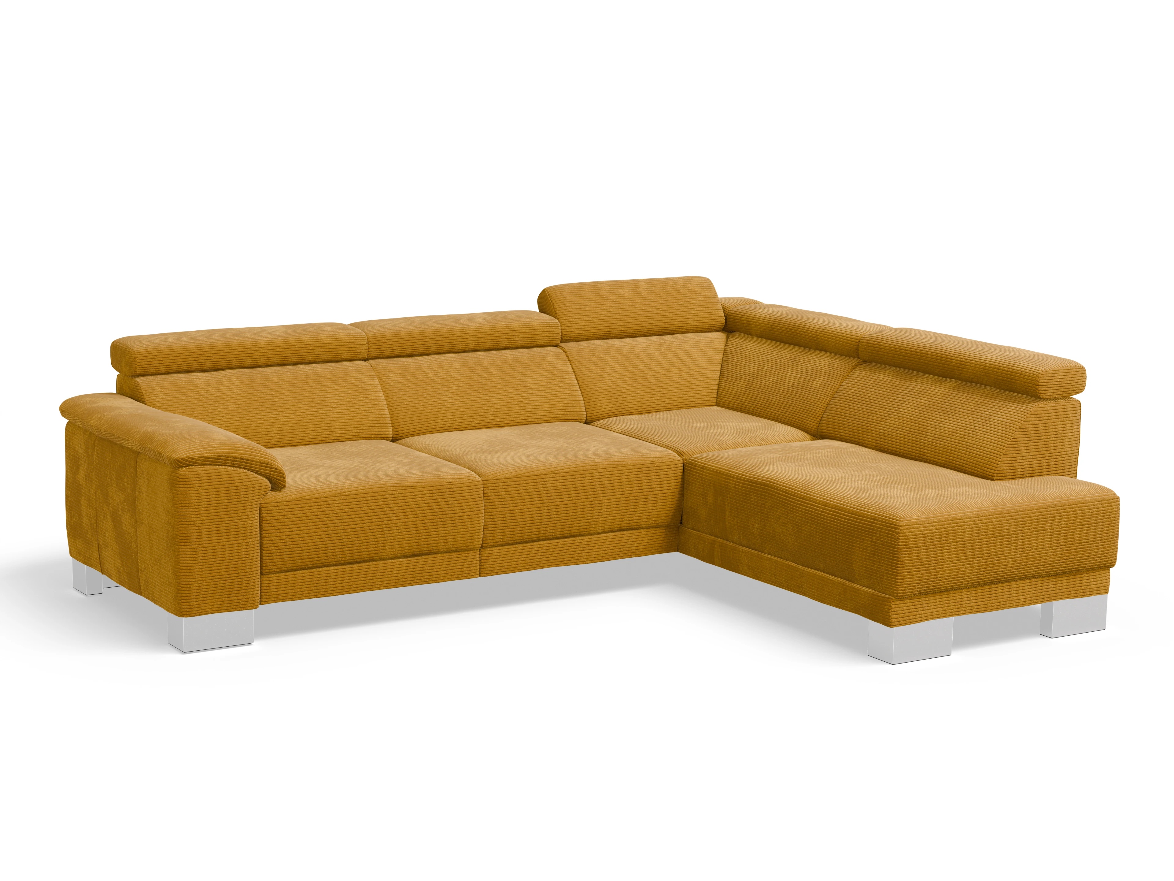Antonio Ecksofa UM Medium R Ansicht des Produktes Antonio Ecksofa rechts Abschluss offen in Stoff Gelb