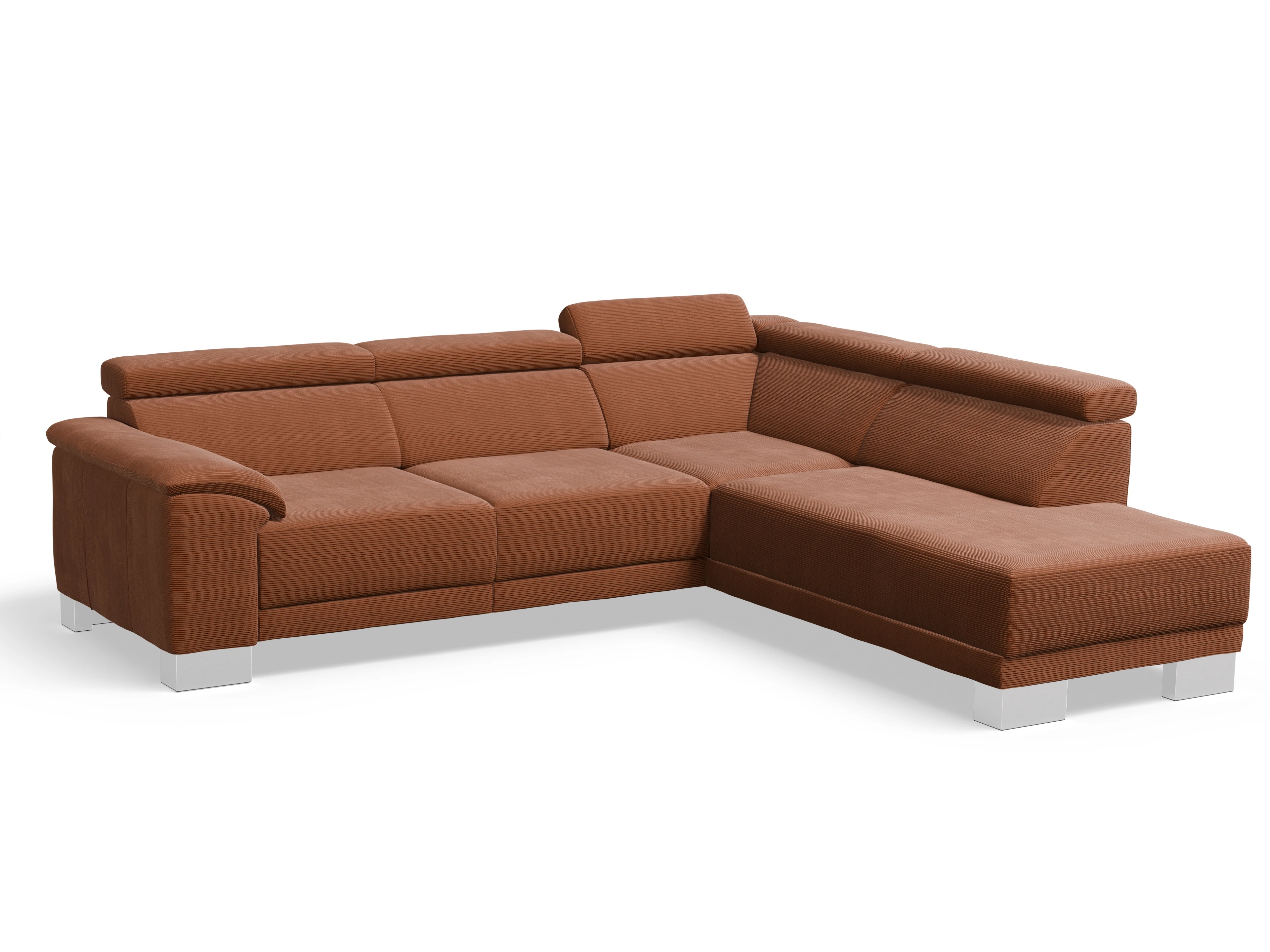 Antonio Ecksofa UM Medium Plus R Ansicht des Produktes Antonio Ecksofa rechts Abschluss offen in Stoff Orange