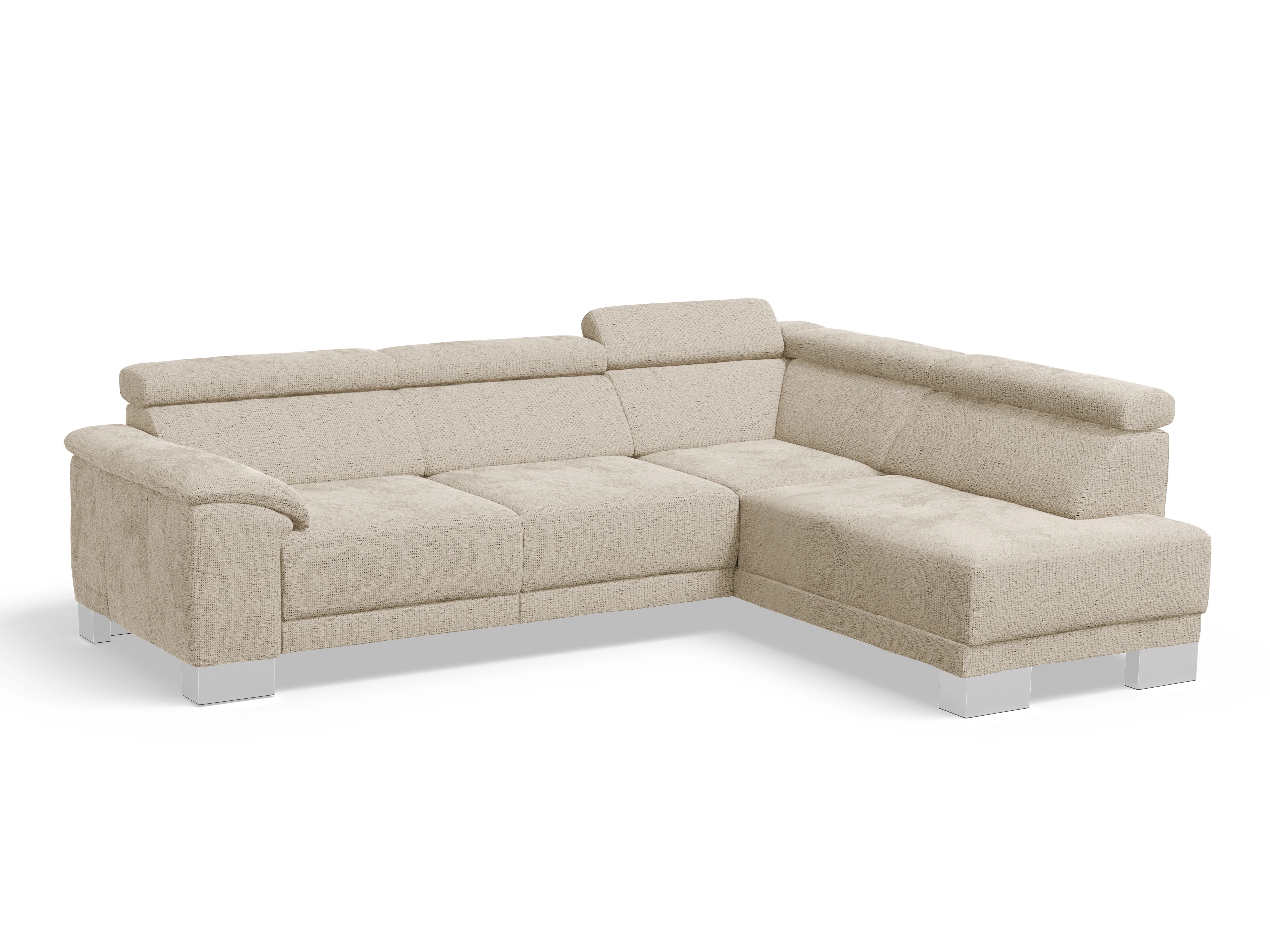 Antonio Ecksofa UM Medium R Ansicht des Produktes Antonio Ecksofa rechts Abschluss offen in Stoff Beige