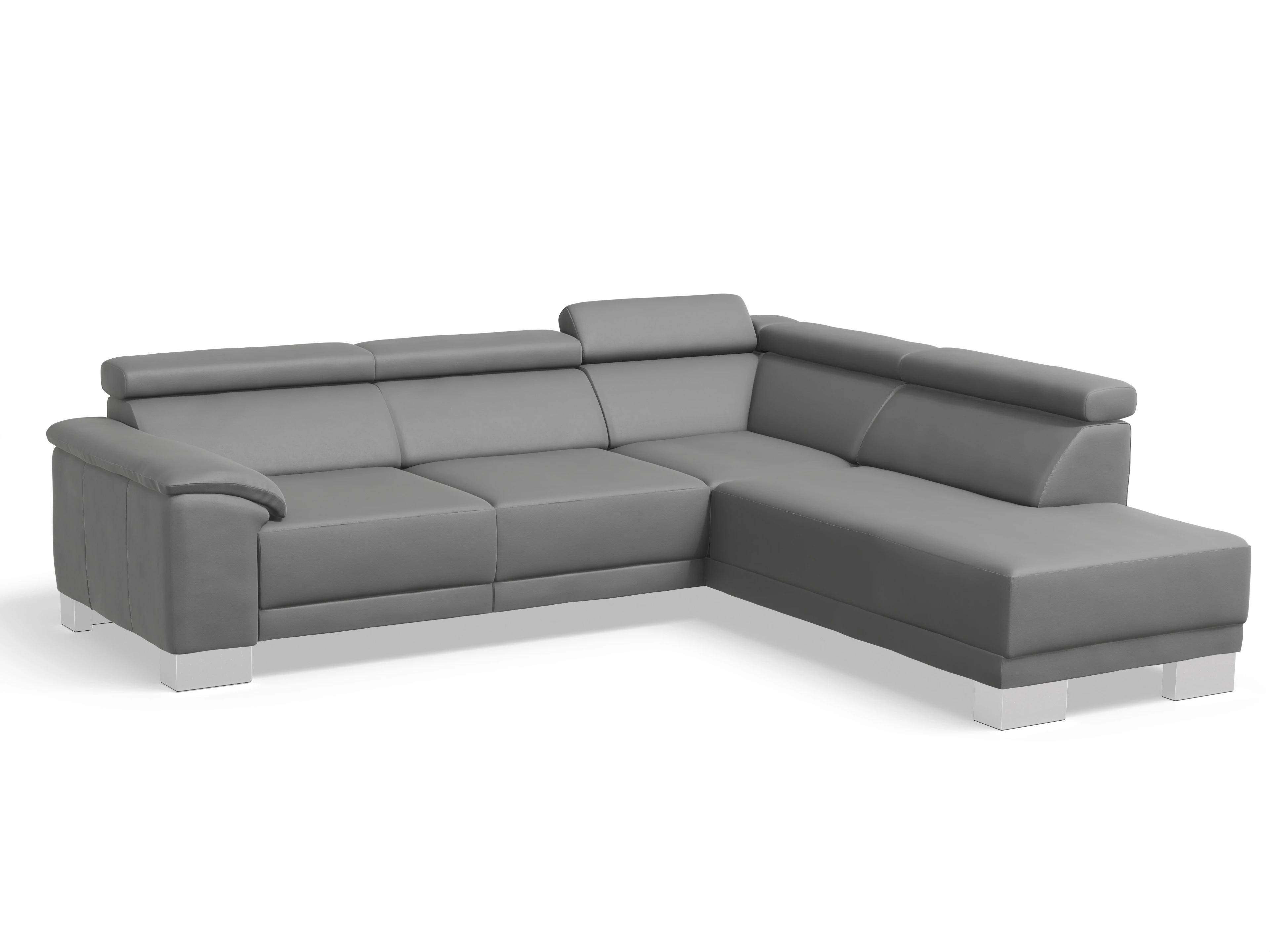 Antonio Ecksofa UM Medium Plus R Ansicht des Produktes Antonio Ecksofa rechts Abschluss offen in Leder Grau