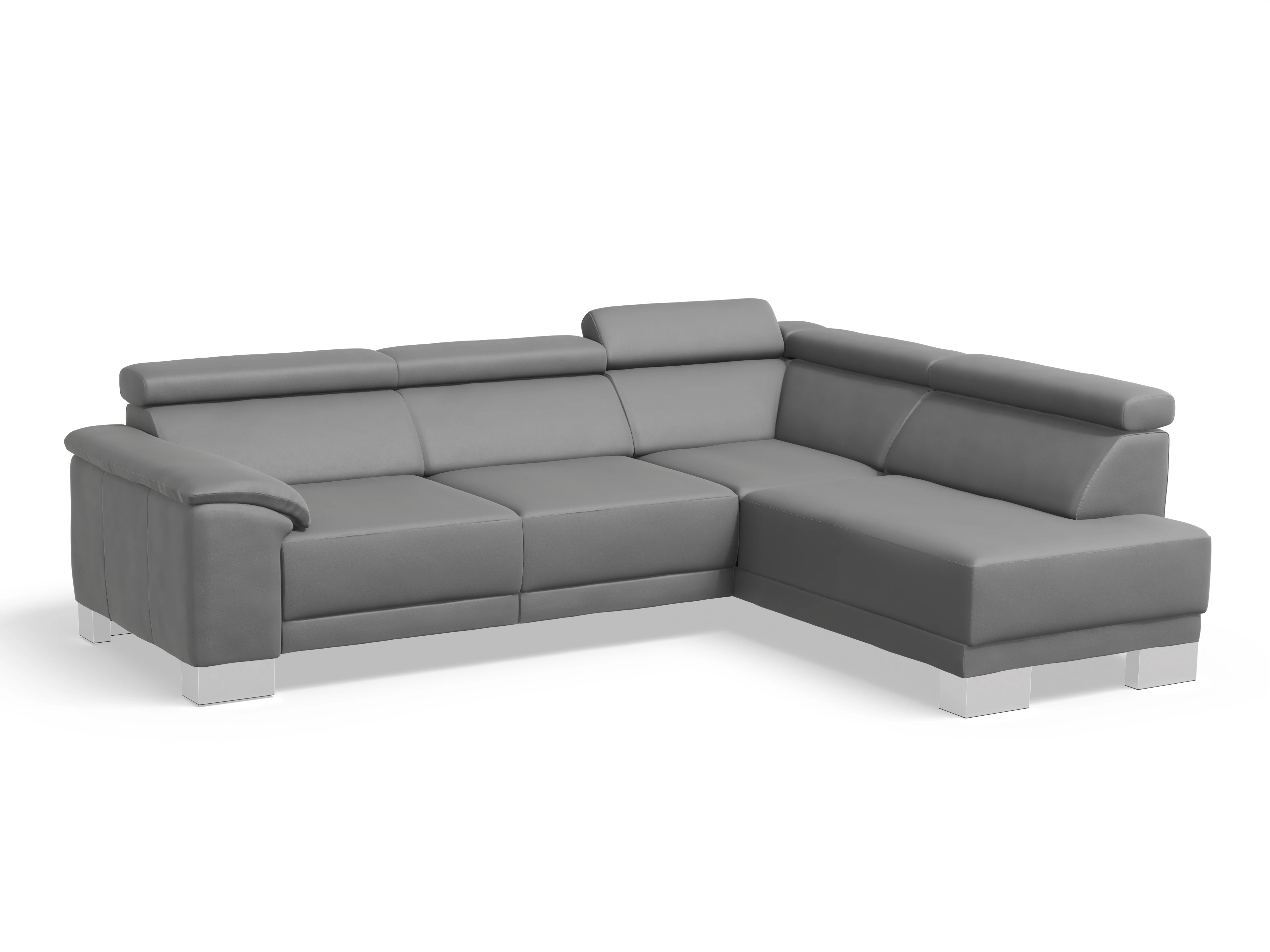 Antonio Ecksofa UM Medium R Ansicht des Produktes Antonio Ecksofa rechts Abschluss offen in Leder Grau