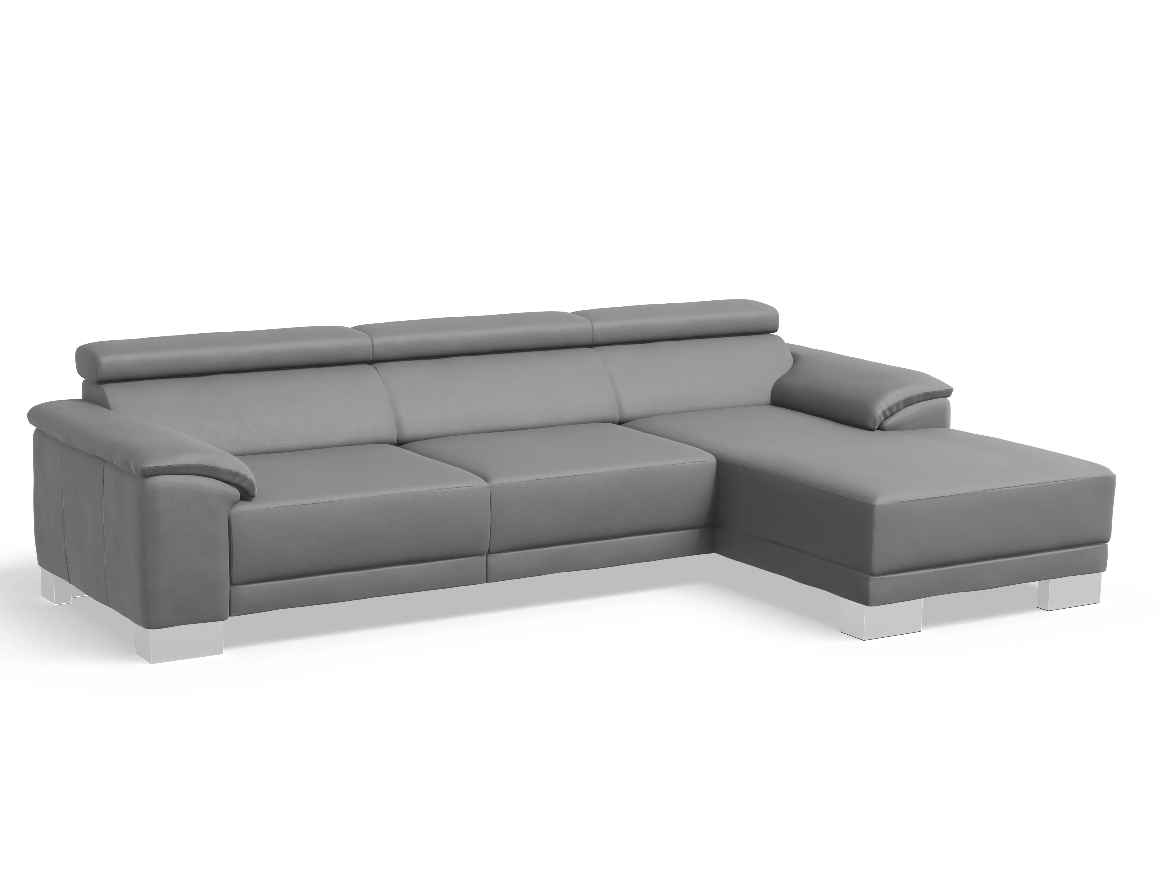 Antonio Ecksofa LO Large R Ansicht des Produktes Antonio Ecksofa rechts Abschluss offen in Leder Grau