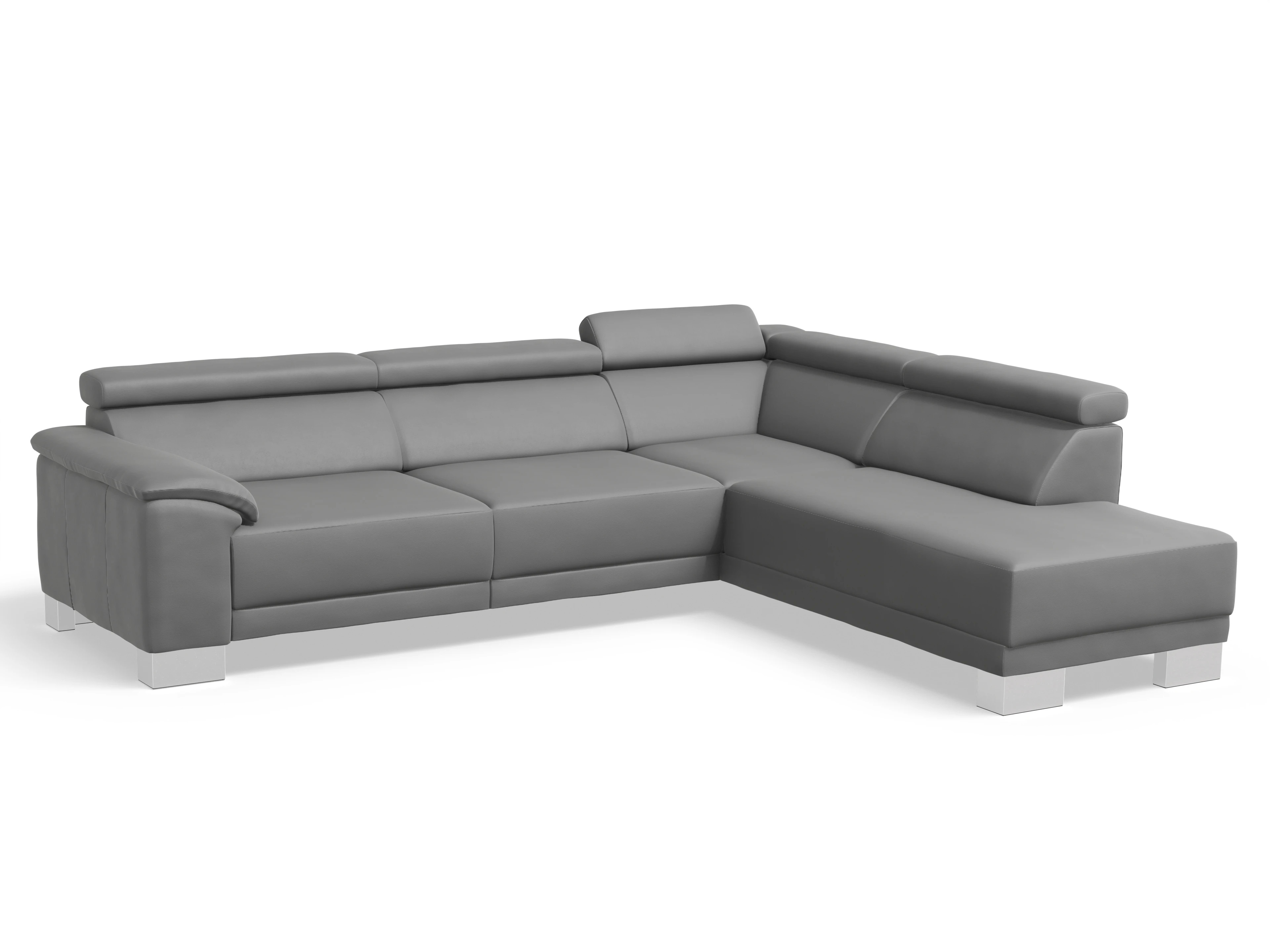 Antonio Ecksofa UM Large Plus R Ansicht des Produktes Antonio Ecksofa rechts Abschluss offen in Leder Grau