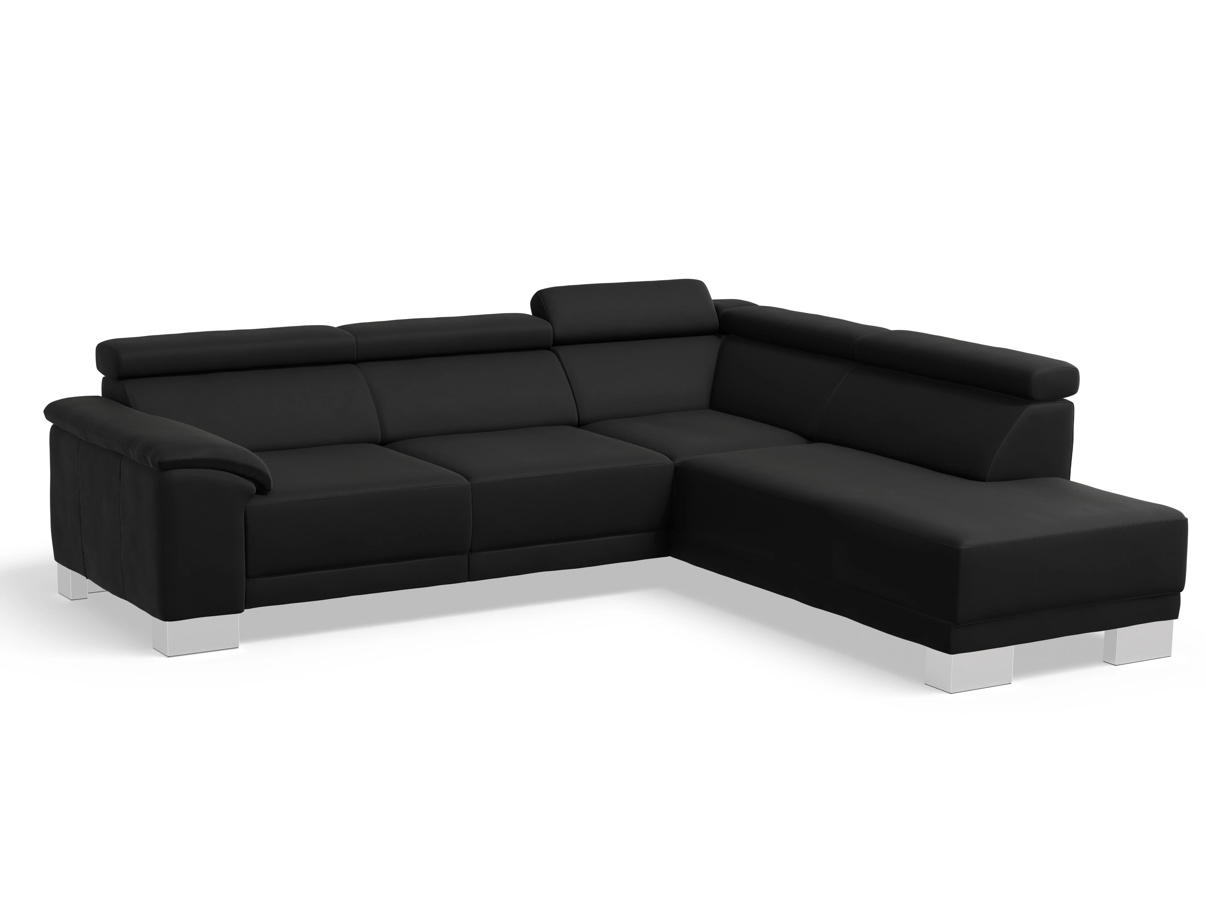Antonio Ecksofa UM Medium Plus R Ansicht des Produktes Antonio Ecksofa rechts Abschluss offen in Leder Schwarz