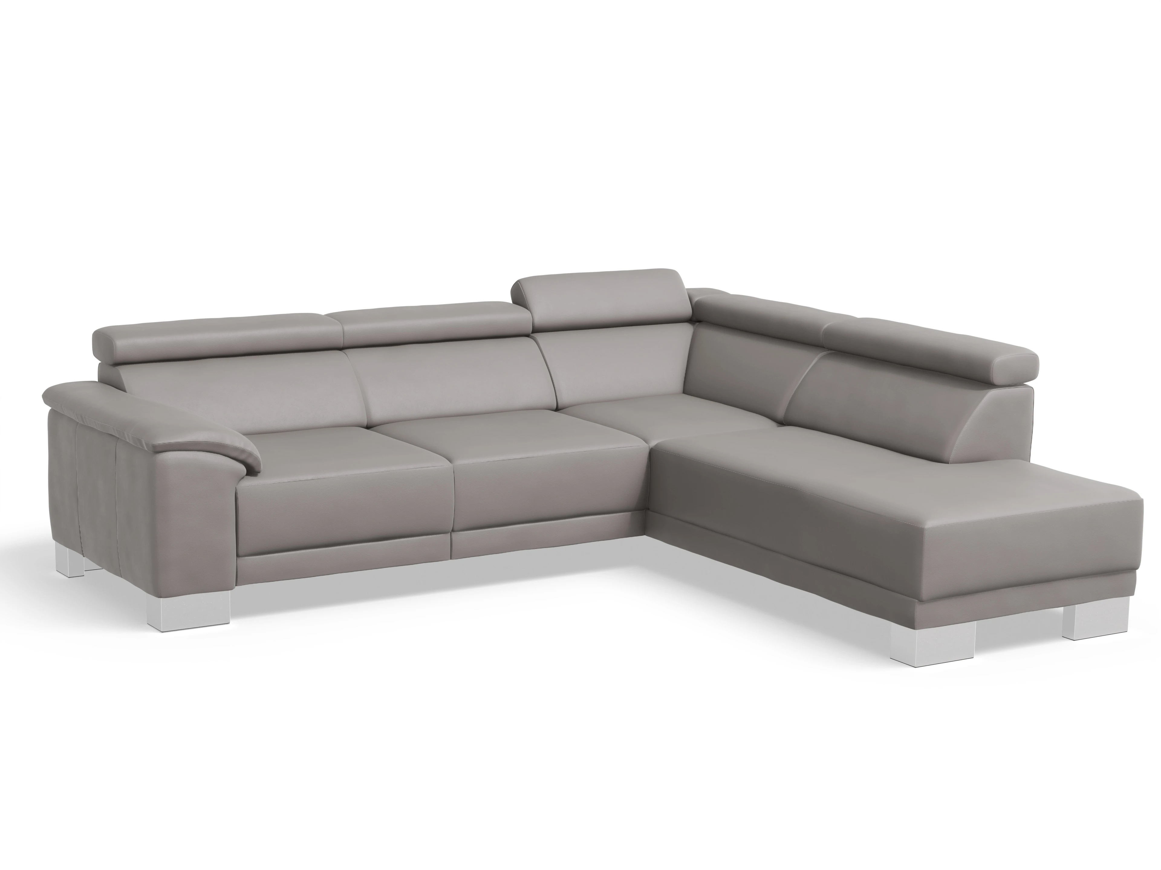 Antonio Ecksofa UM Medium Plus R Ansicht des Produktes Antonio Ecksofa rechts Abschluss offen in Leder Grau