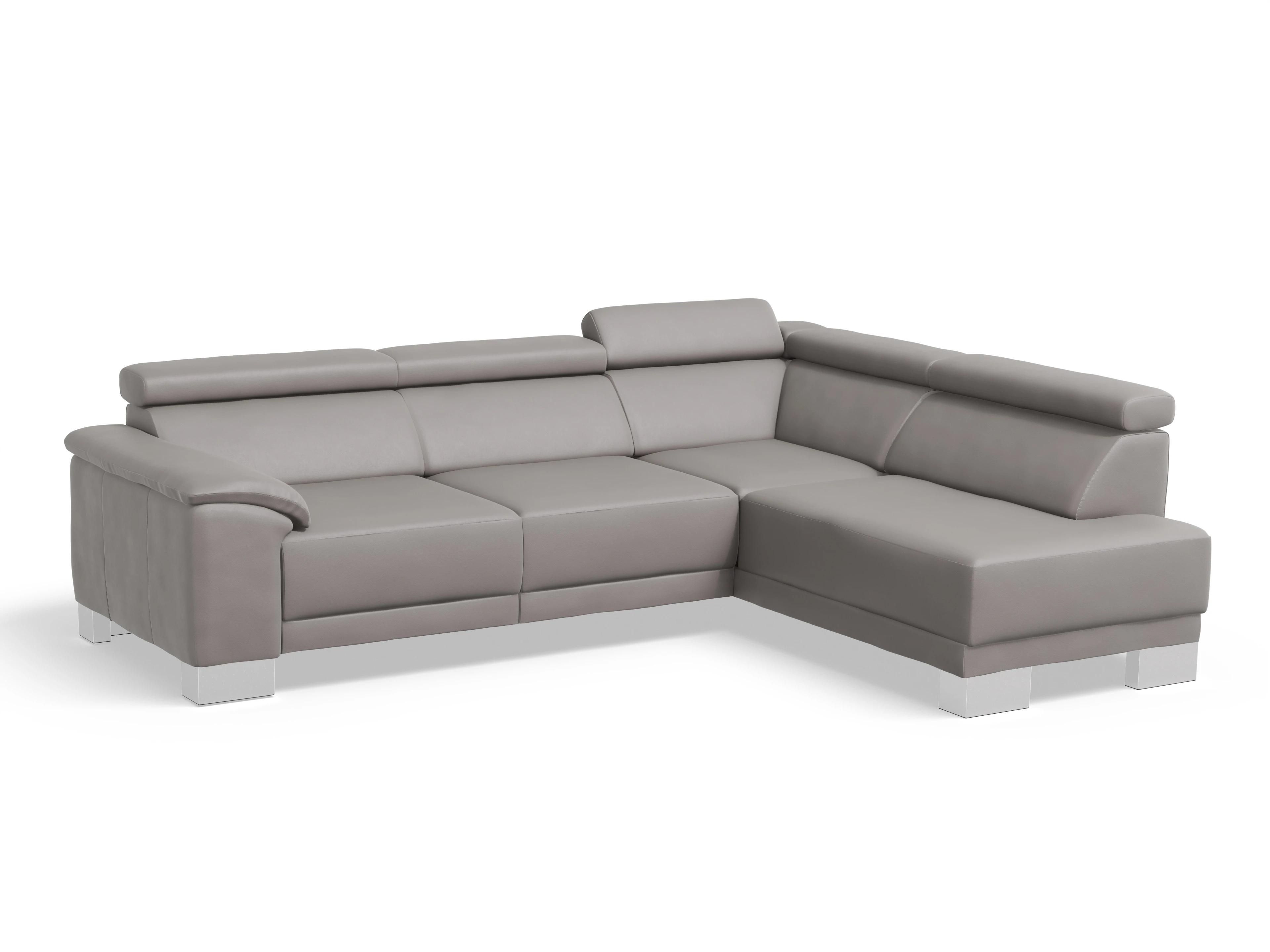 Antonio Ecksofa UM Medium R Ansicht des Produktes Antonio Ecksofa rechts Abschluss offen in Leder Grau