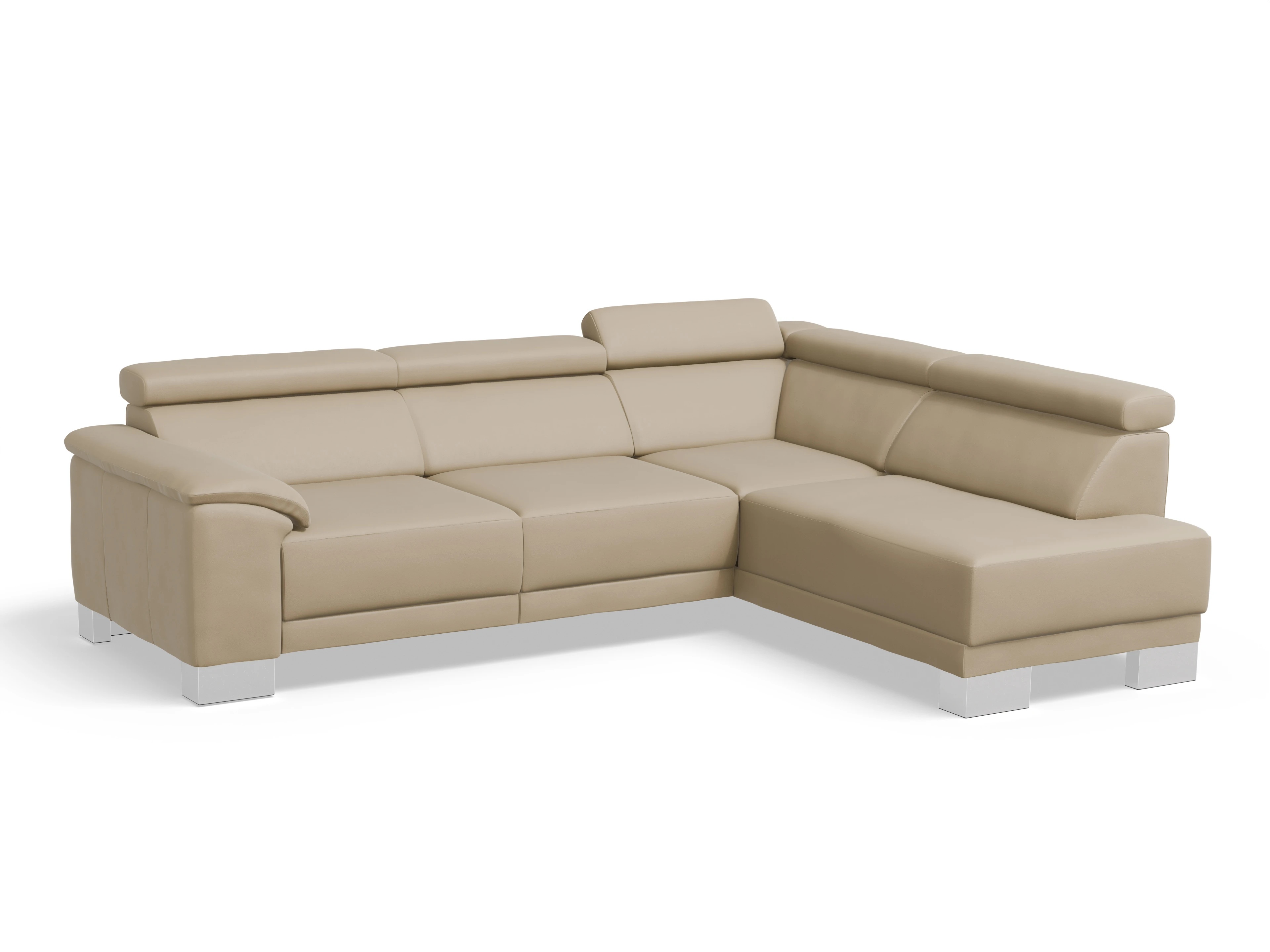 Antonio Ecksofa UM Medium R Ansicht des Produktes Antonio Ecksofa rechts Abschluss offen in Leder Beige