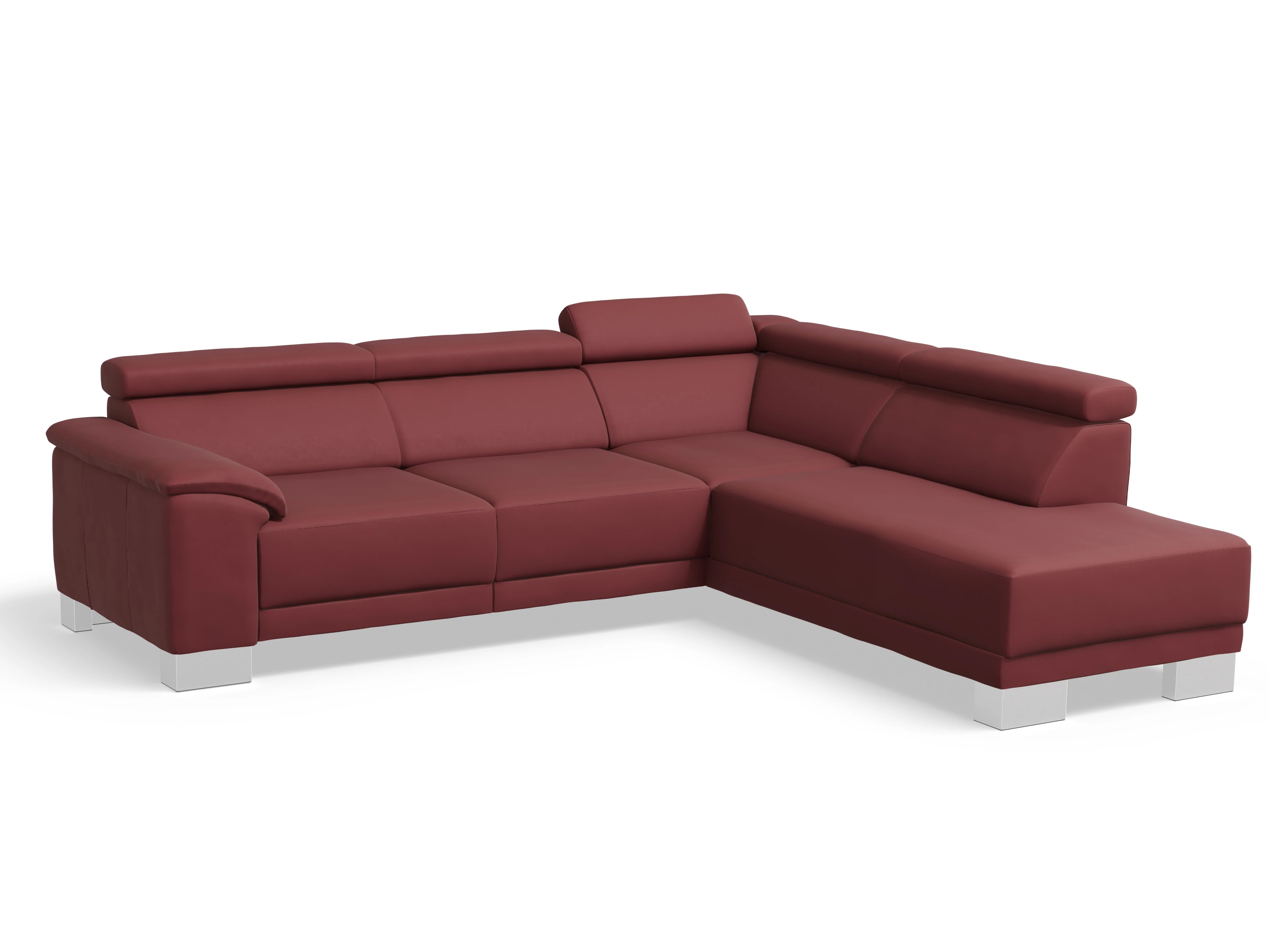 Antonio Ecksofa UM Medium Plus R Ansicht des Produktes Antonio Ecksofa rechts Abschluss offen in Leder Rot