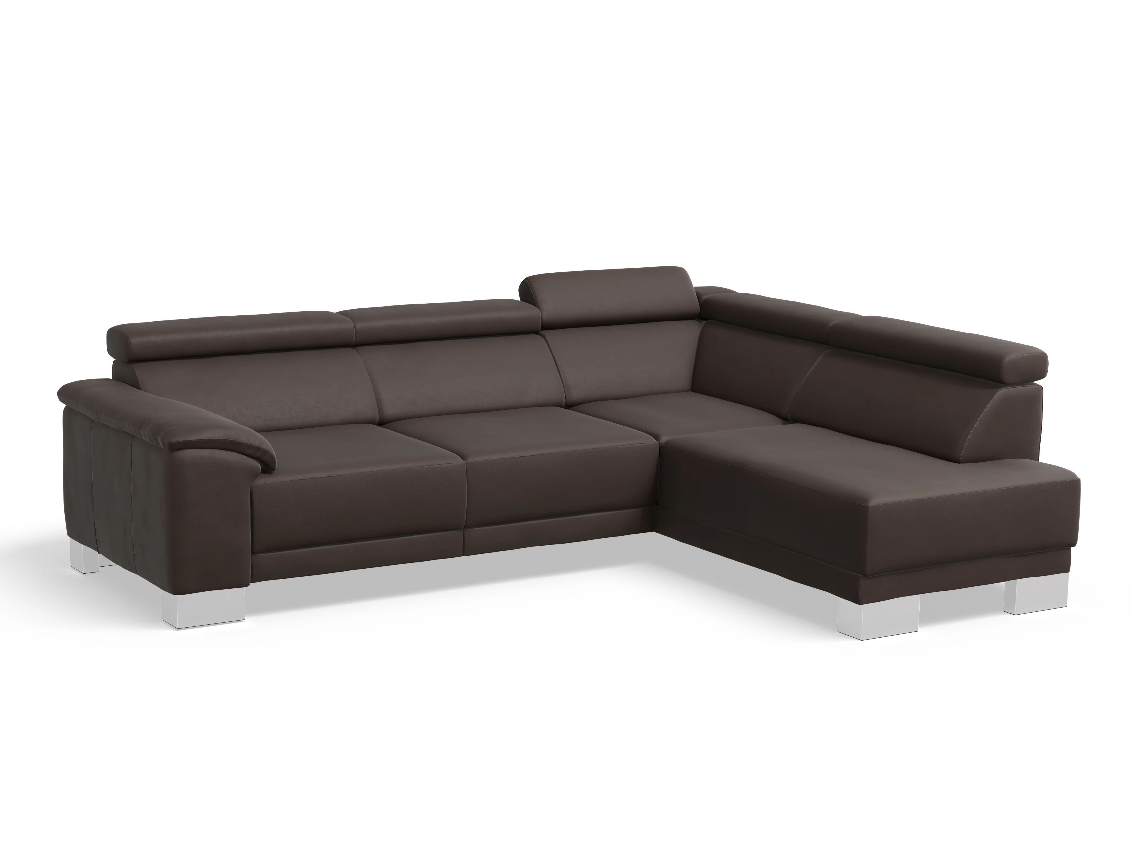 Antonio Ecksofa UM Medium R Ansicht des Produktes Antonio Ecksofa rechts Abschluss offen in Leder Braun