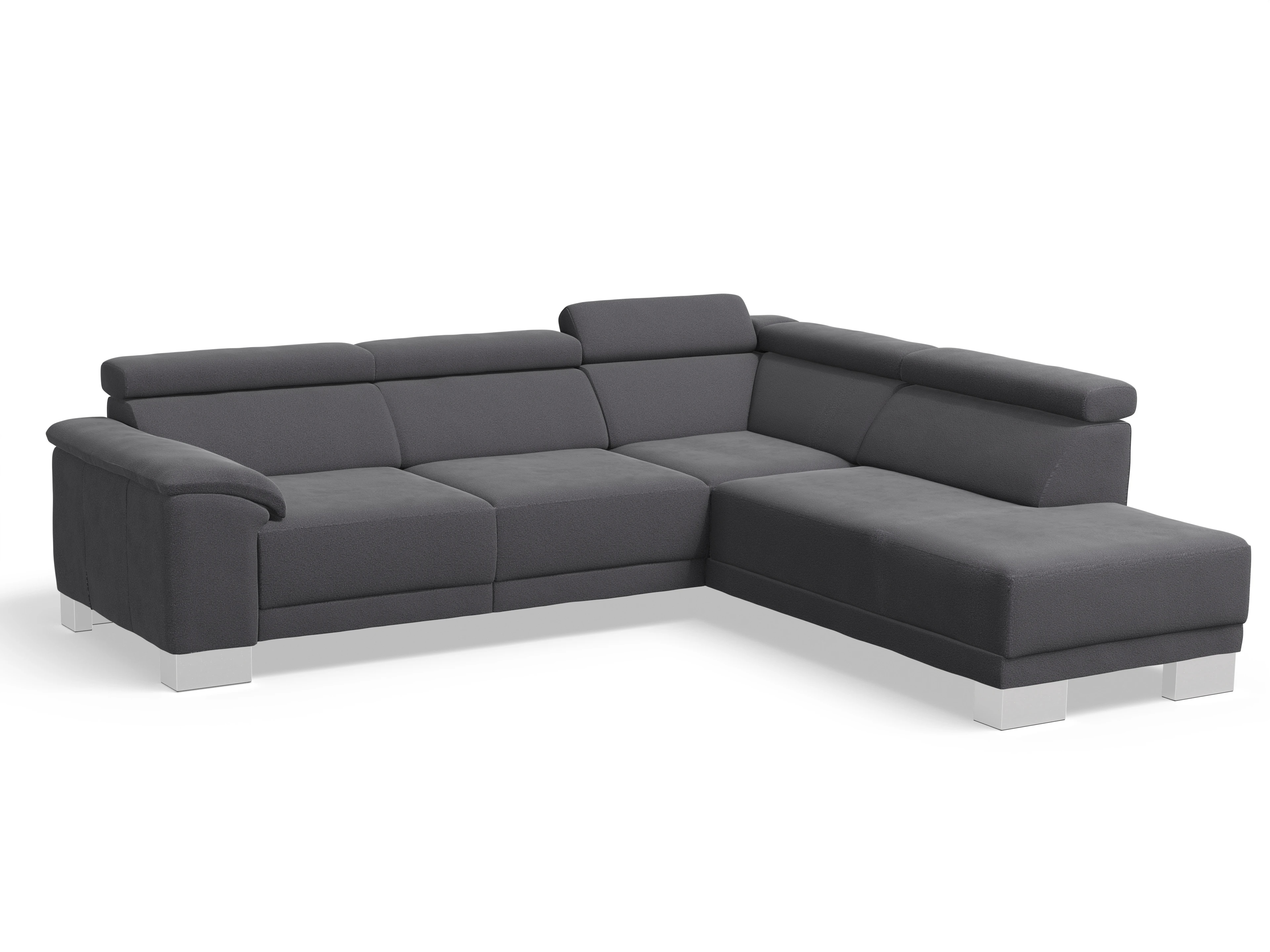 Antonio Ecksofa UM Medium Plus R Ansicht des Produktes Antonio Ecksofa rechts Abschluss offen in Stoff Grau