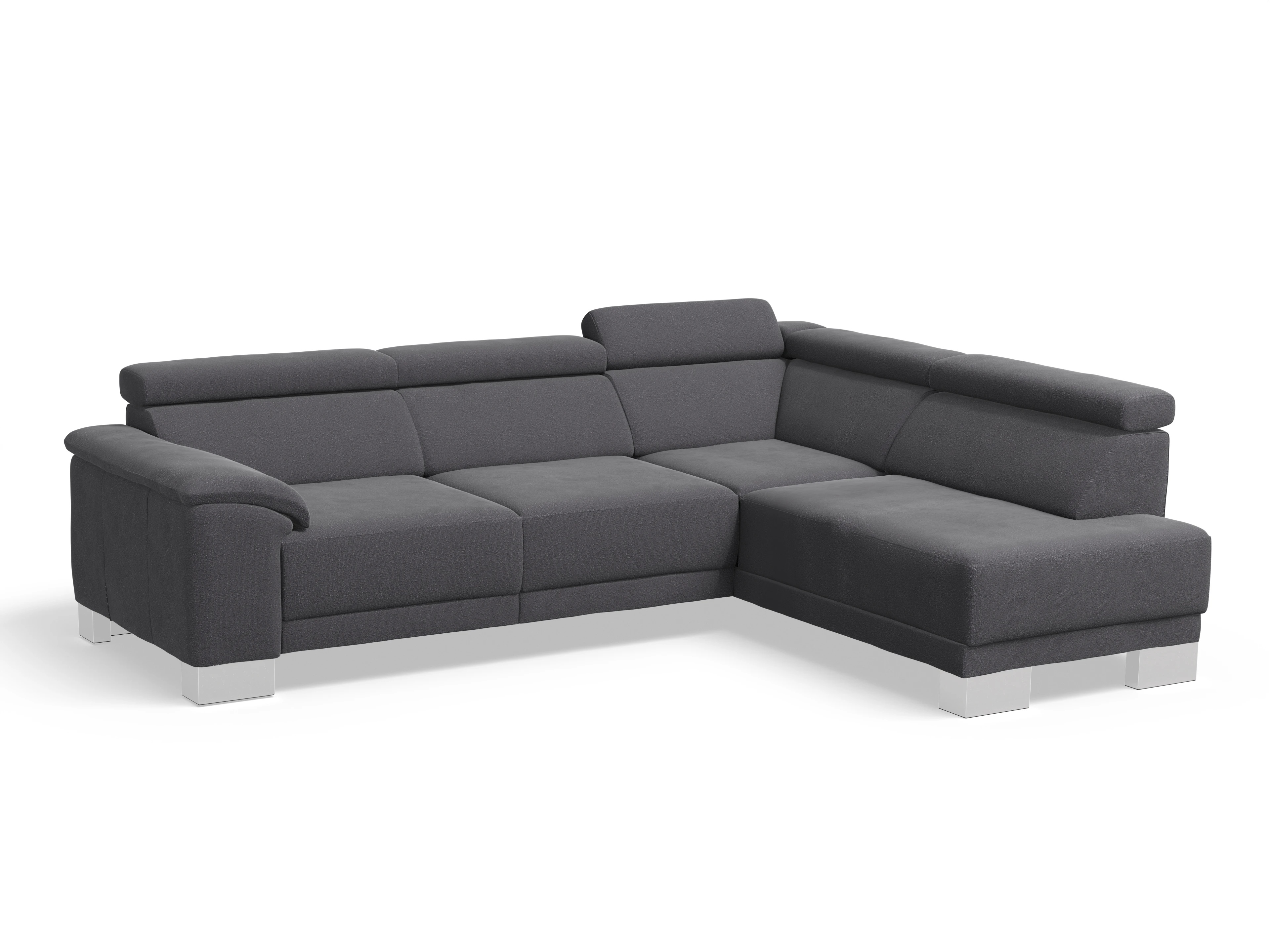 Antonio Ecksofa UM Medium R Ansicht des Produktes Antonio Ecksofa rechts Abschluss offen in Stoff Grau