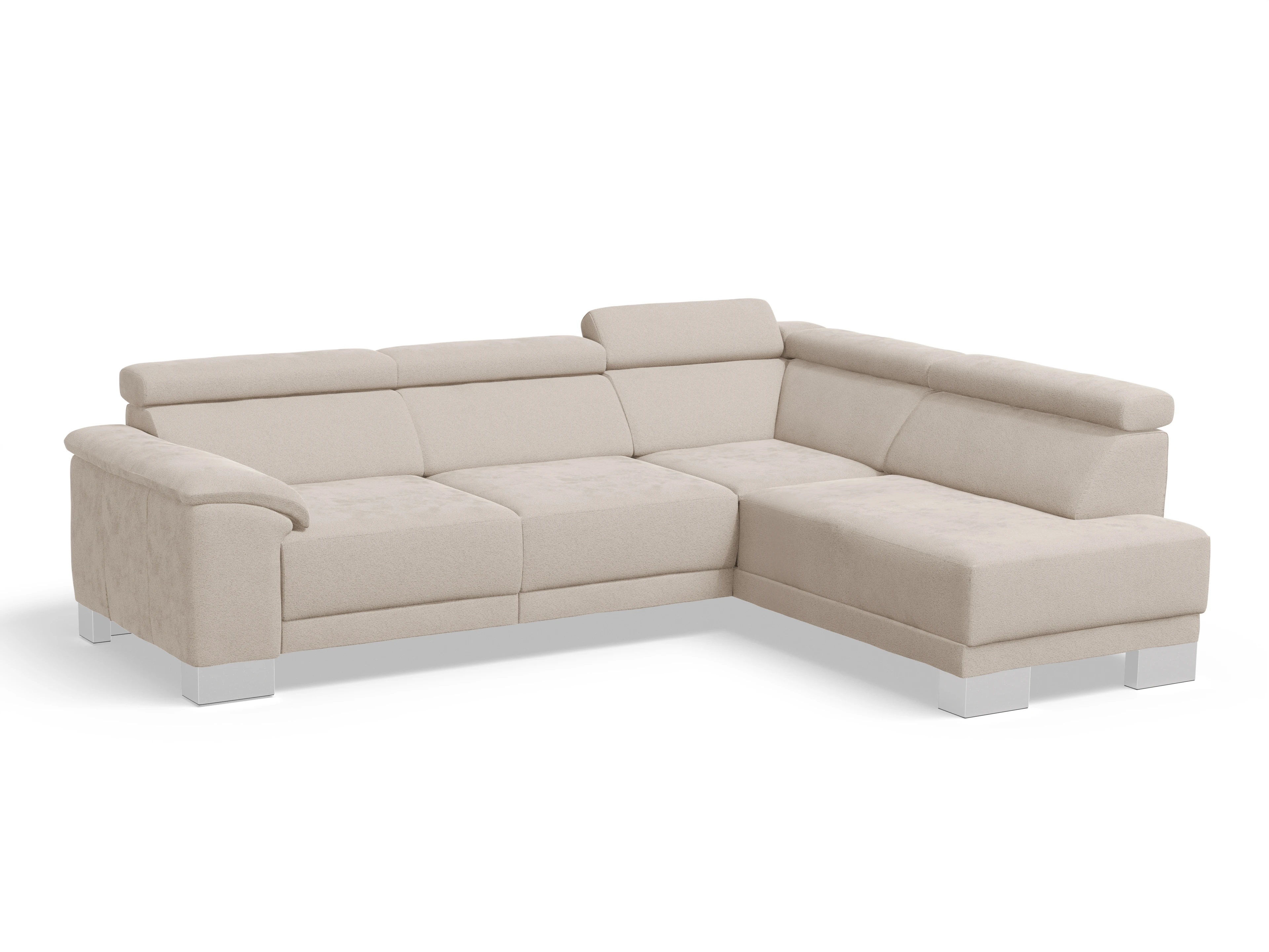 Antonio Ecksofa UM Medium R Ansicht des Produktes Antonio Ecksofa rechts Abschluss offen in Stoff Beige