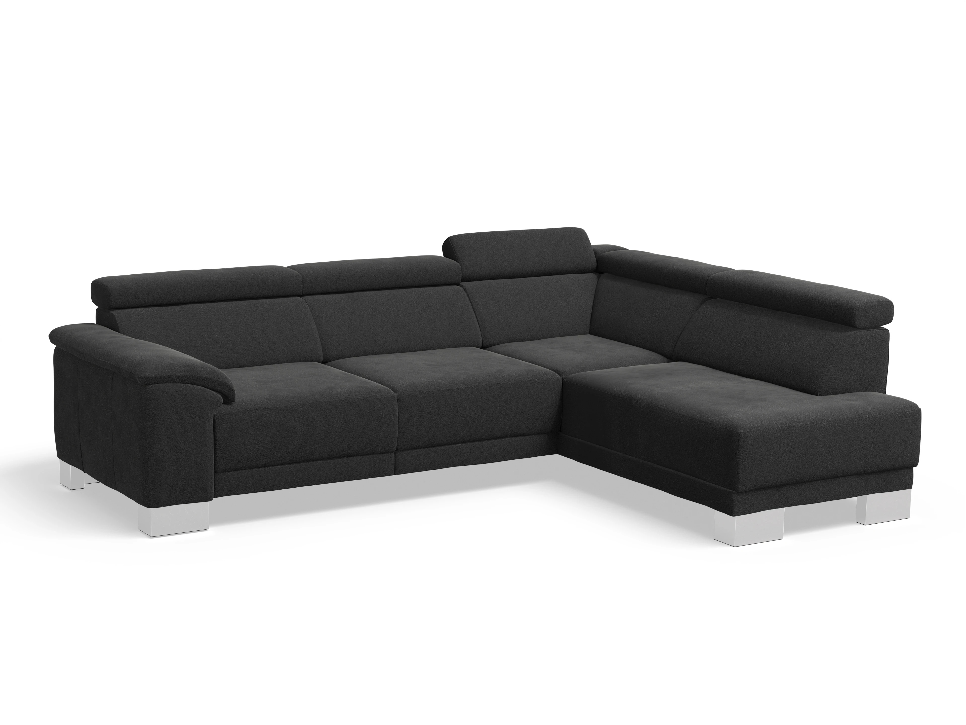 Antonio Ecksofa UM Medium R Ansicht des Produktes Antonio Ecksofa rechts Abschluss offen in Stoff Schwarz