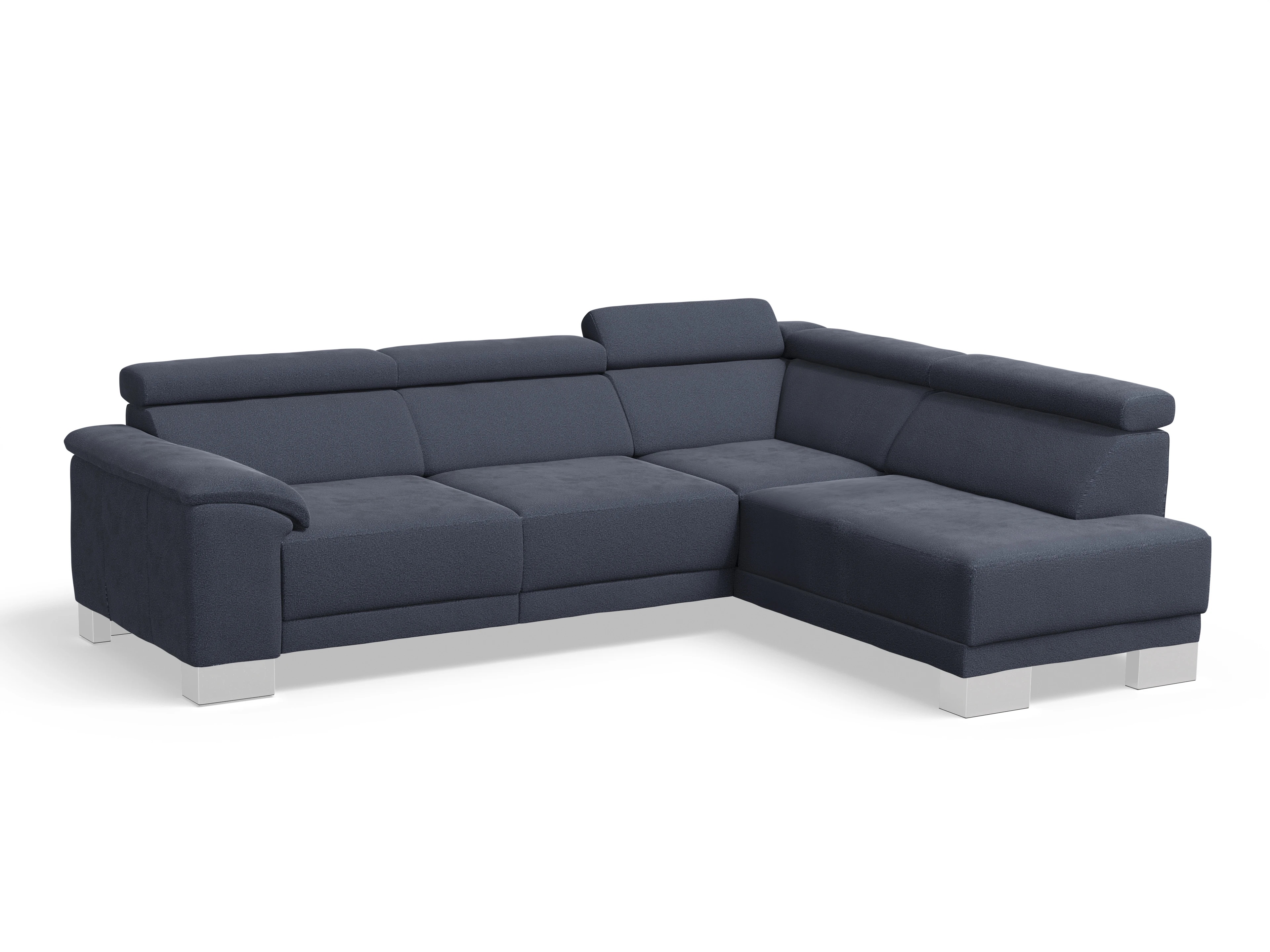 Antonio Ecksofa UM Medium R Ansicht des Produktes Antonio Ecksofa rechts Abschluss offen in Stoff Blau