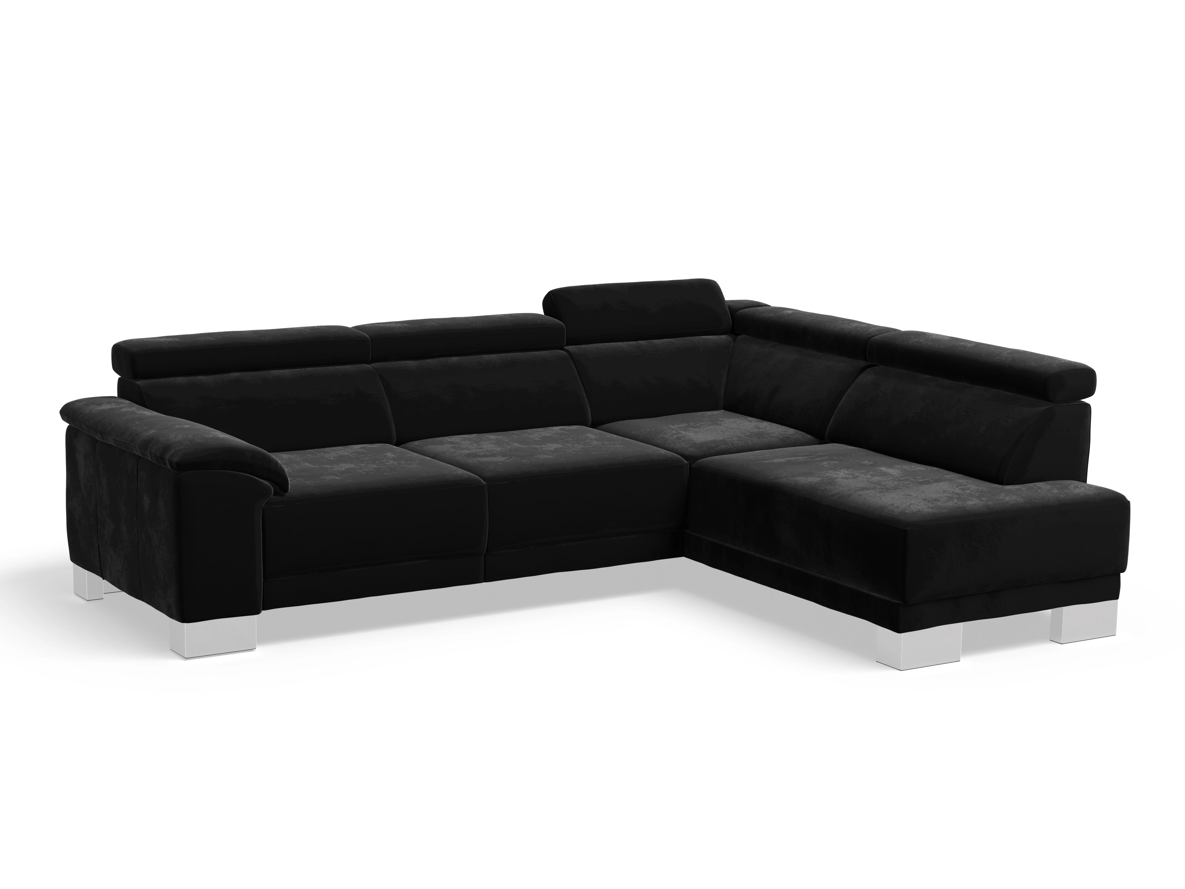 Antonio Ecksofa UM Medium R Ansicht des Produktes Antonio Ecksofa rechts Abschluss offen in Stoff Schwarz