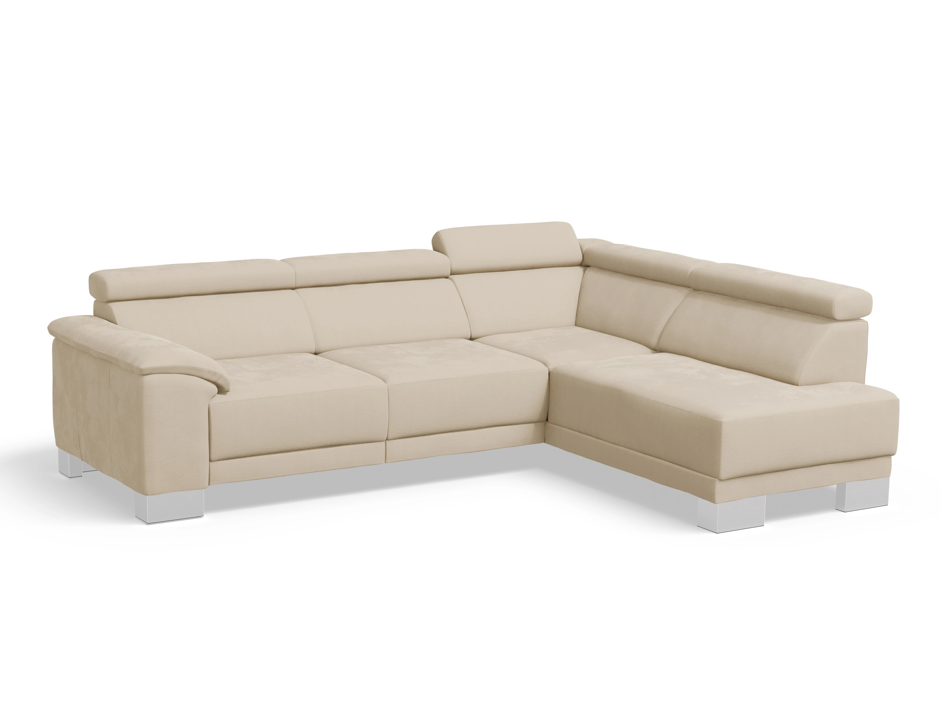 Antonio Ecksofa UM Medium R Ansicht des Produktes Antonio Ecksofa rechts Abschluss offen in Stoff Beige