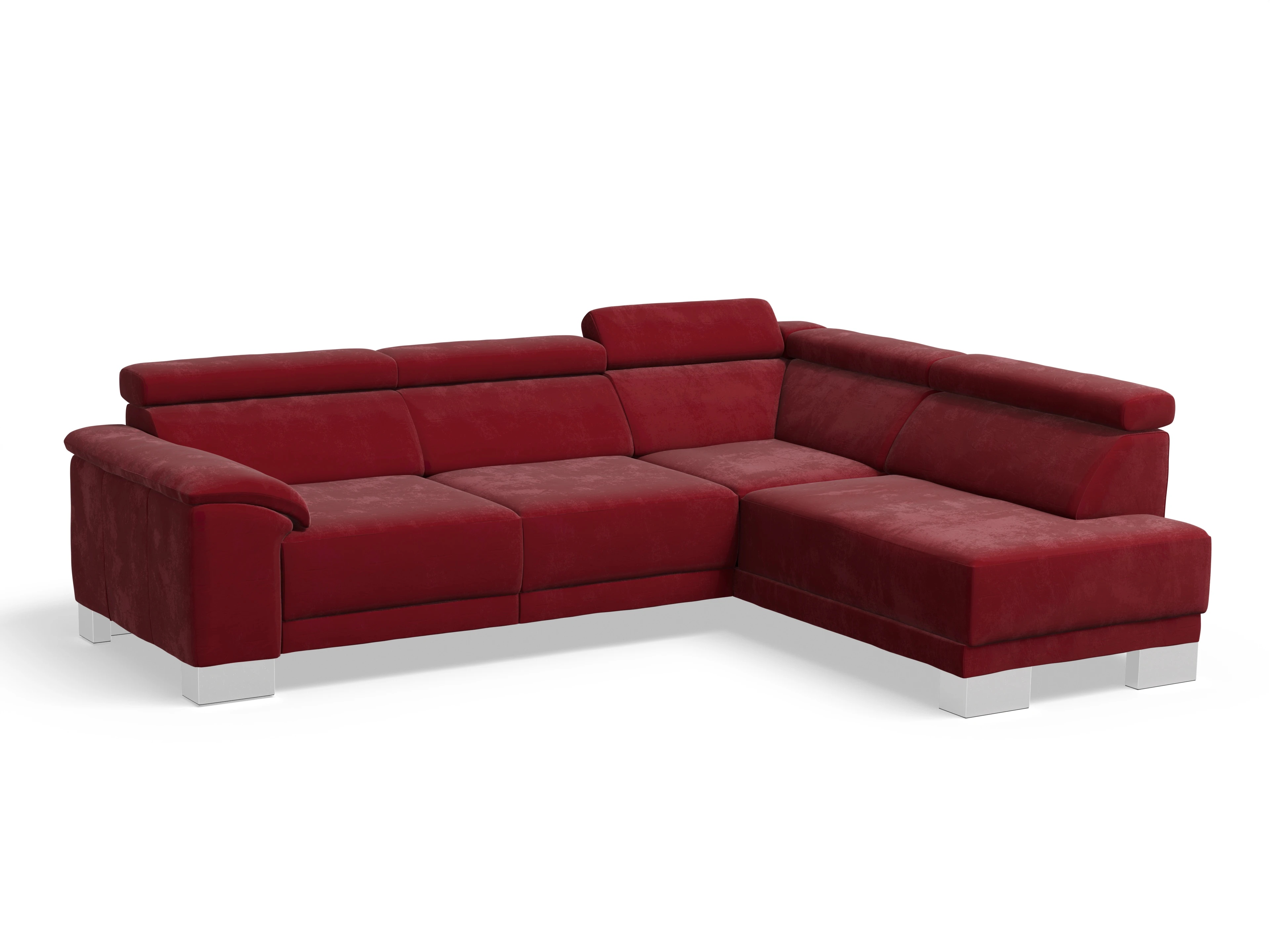 Antonio Ecksofa UM Medium R Ansicht des Produktes Antonio Ecksofa rechts Abschluss offen in Stoff Rot