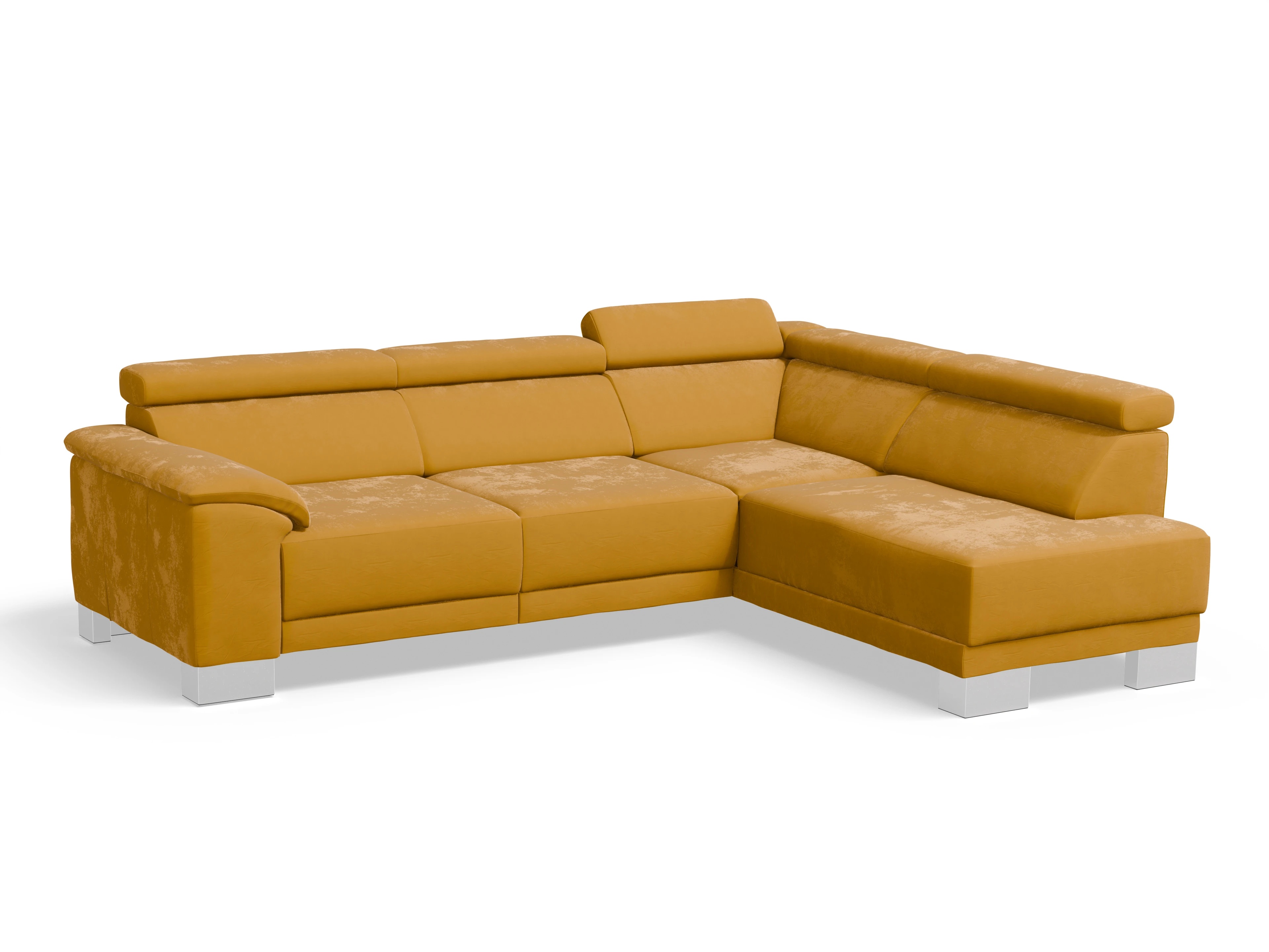 Antonio Ecksofa UM Medium R Ansicht des Produktes Antonio Ecksofa rechts Abschluss offen in Stoff Gelb