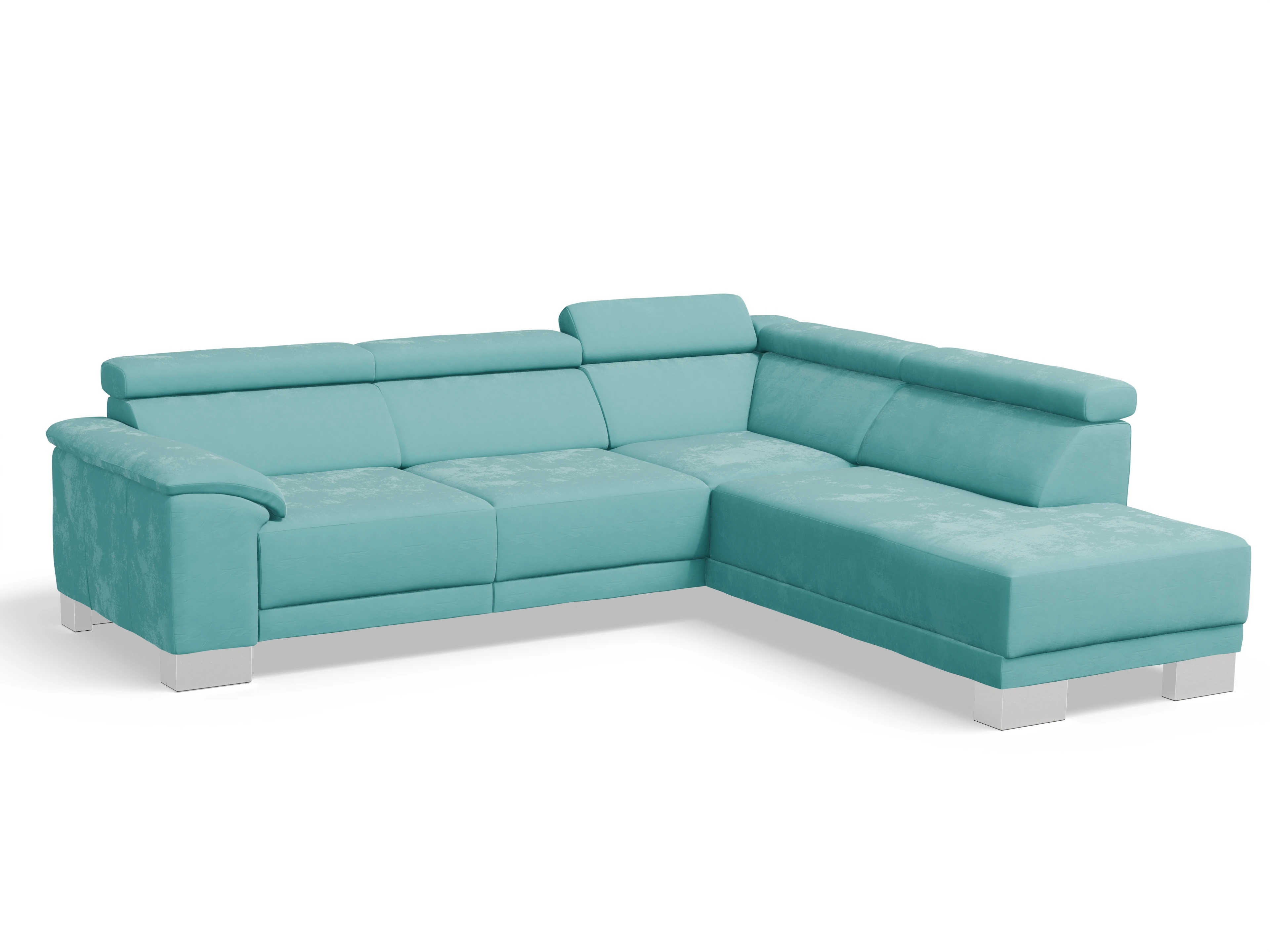 Ansicht des Produktes Antonio Ecksofa rechts Abschluss offen in Stoff Blau