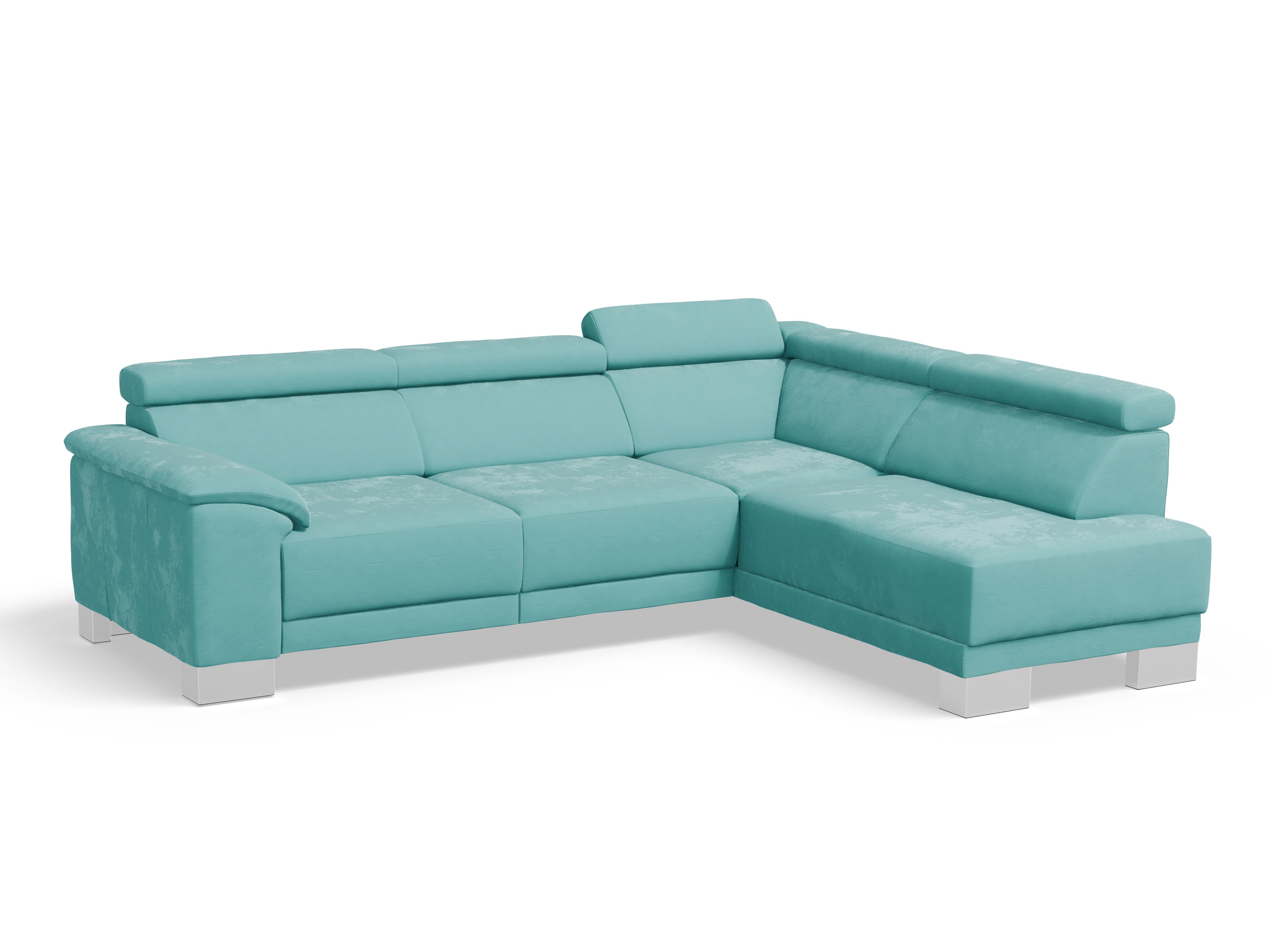 Antonio Ecksofa UM Medium R Ansicht des Produktes Antonio Ecksofa rechts Abschluss offen in Stoff Blau