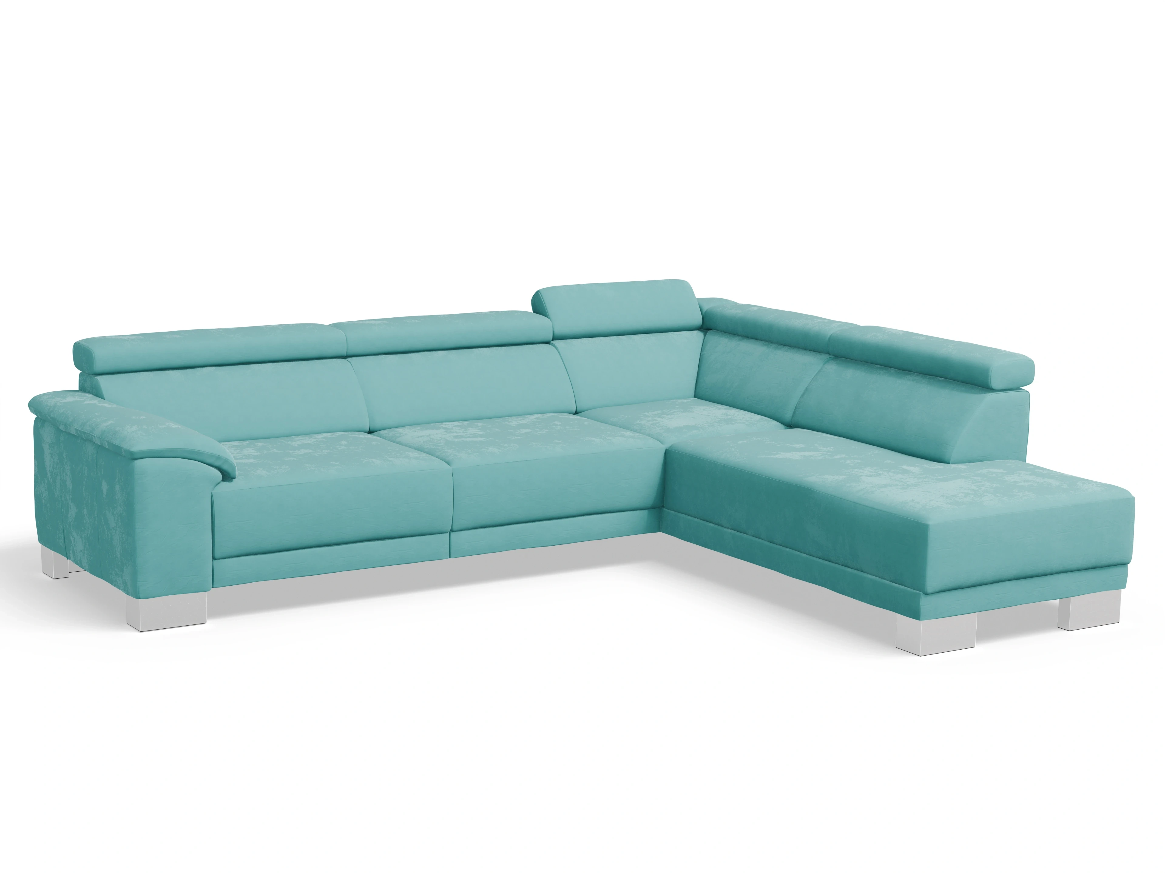 Antonio Ecksofa UM Large Plus R Ansicht des Produktes Antonio Ecksofa rechts Abschluss offen in Stoff Blau