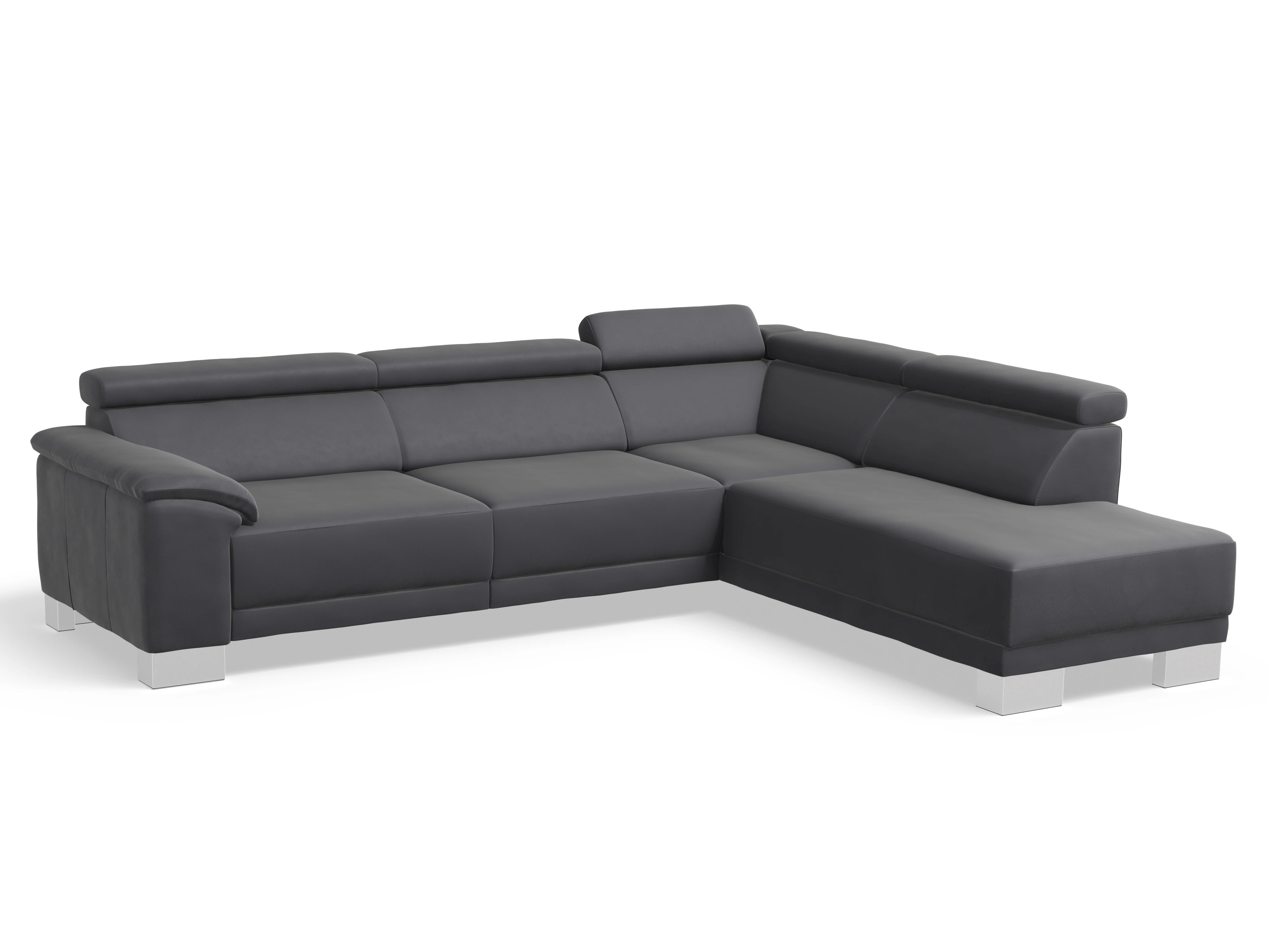 Antonio Ecksofa UM Large Plus R Ansicht des Produktes Antonio Ecksofa rechts Abschluss offen in Leder Grau