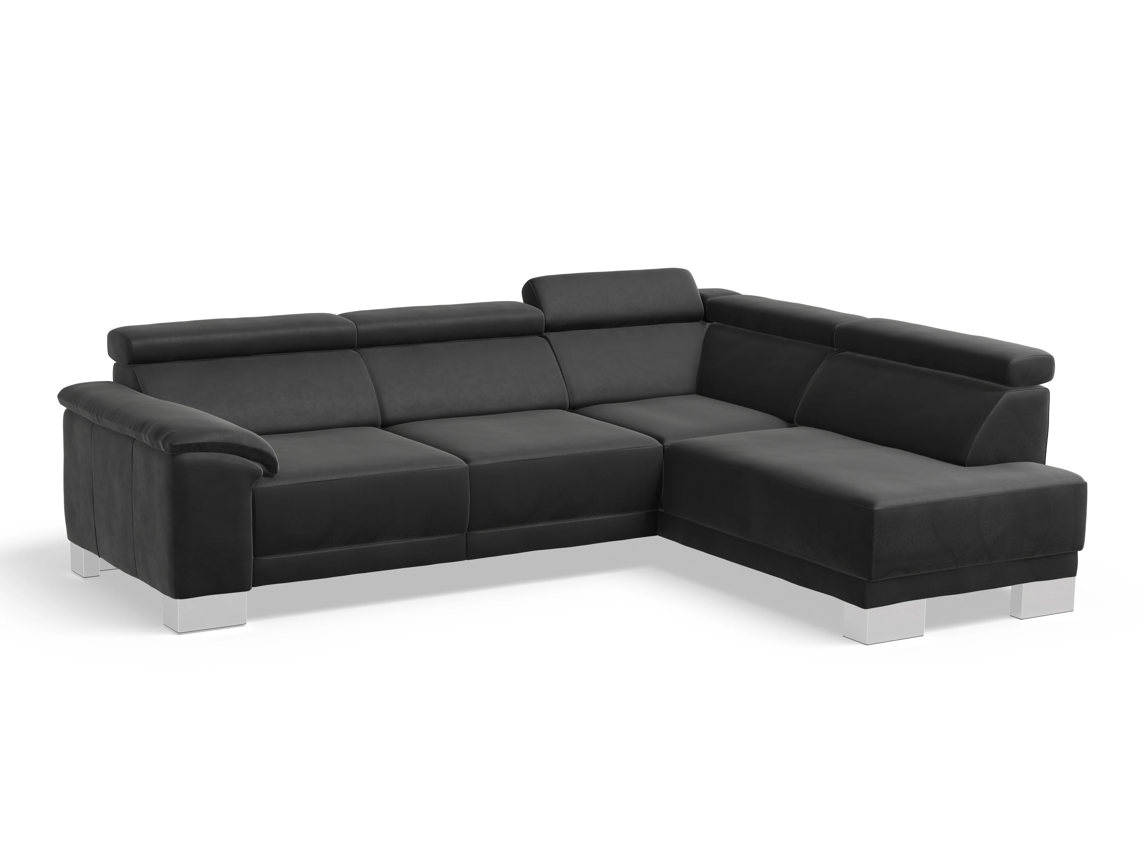 Antonio Ecksofa UM Medium R Ansicht des Produktes Antonio Ecksofa rechts Abschluss offen in Leder Grau