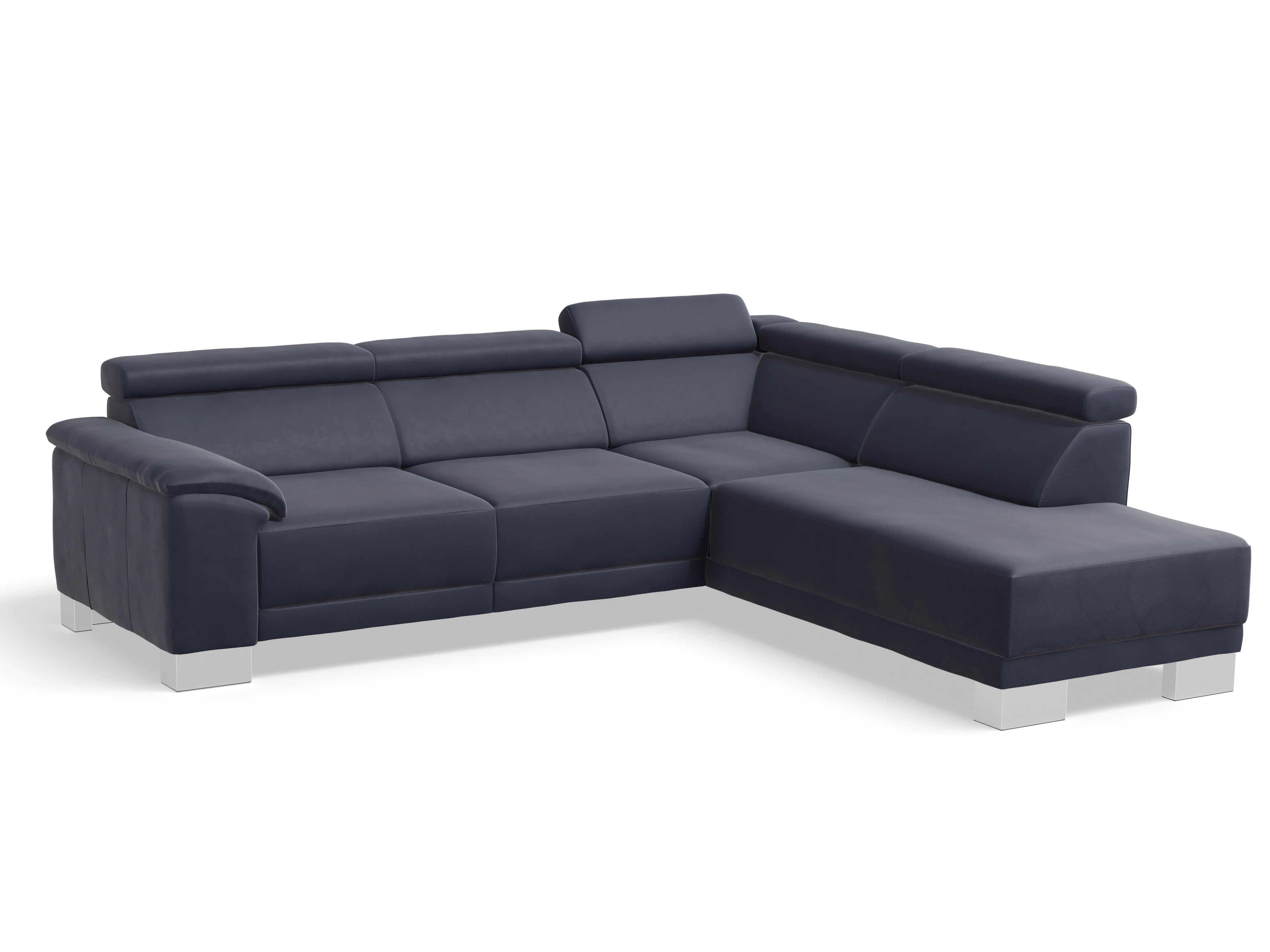 Antonio Ecksofa UM Medium Plus R Ansicht des Produktes Antonio Ecksofa rechts Abschluss offen in Leder Blau