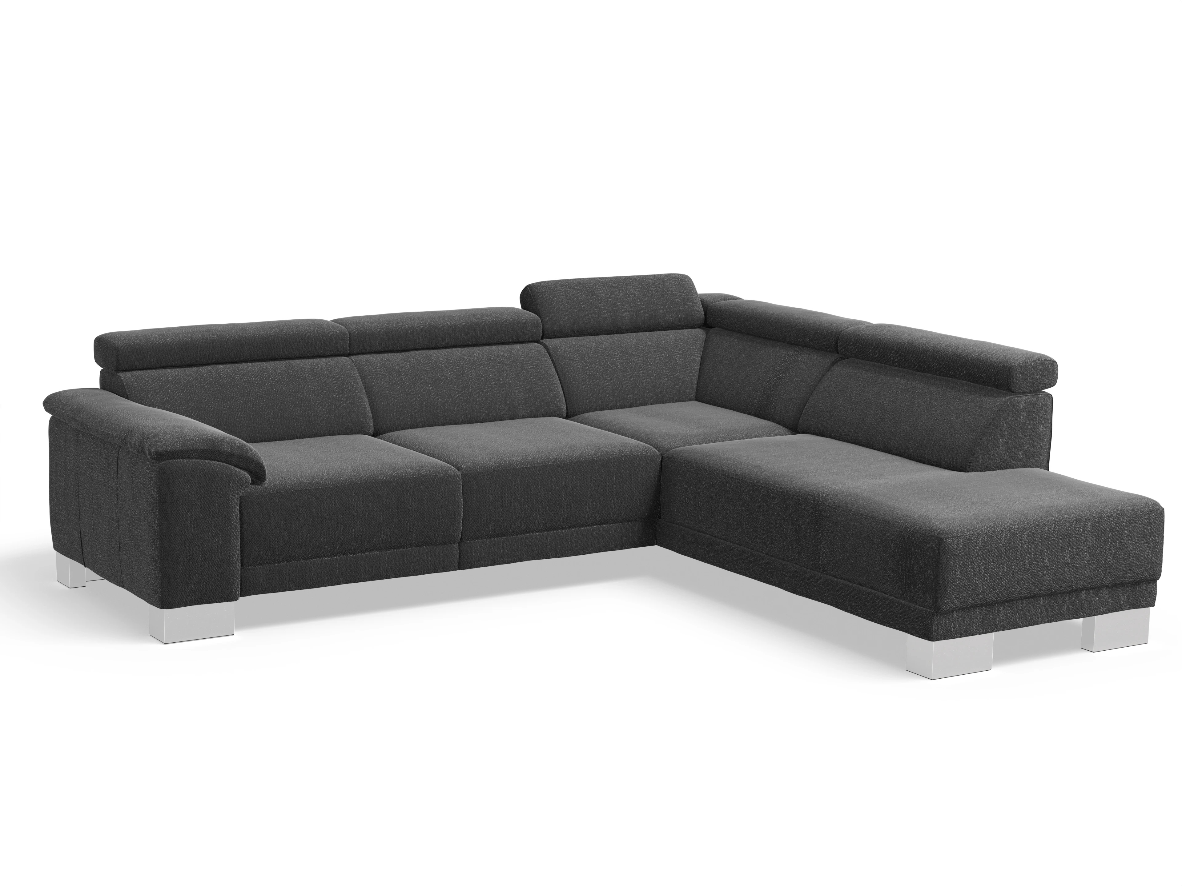 Antonio Ecksofa UM Medium Plus R Ansicht des Produktes Antonio Ecksofa rechts Abschluss offen in Stoff Schwarz