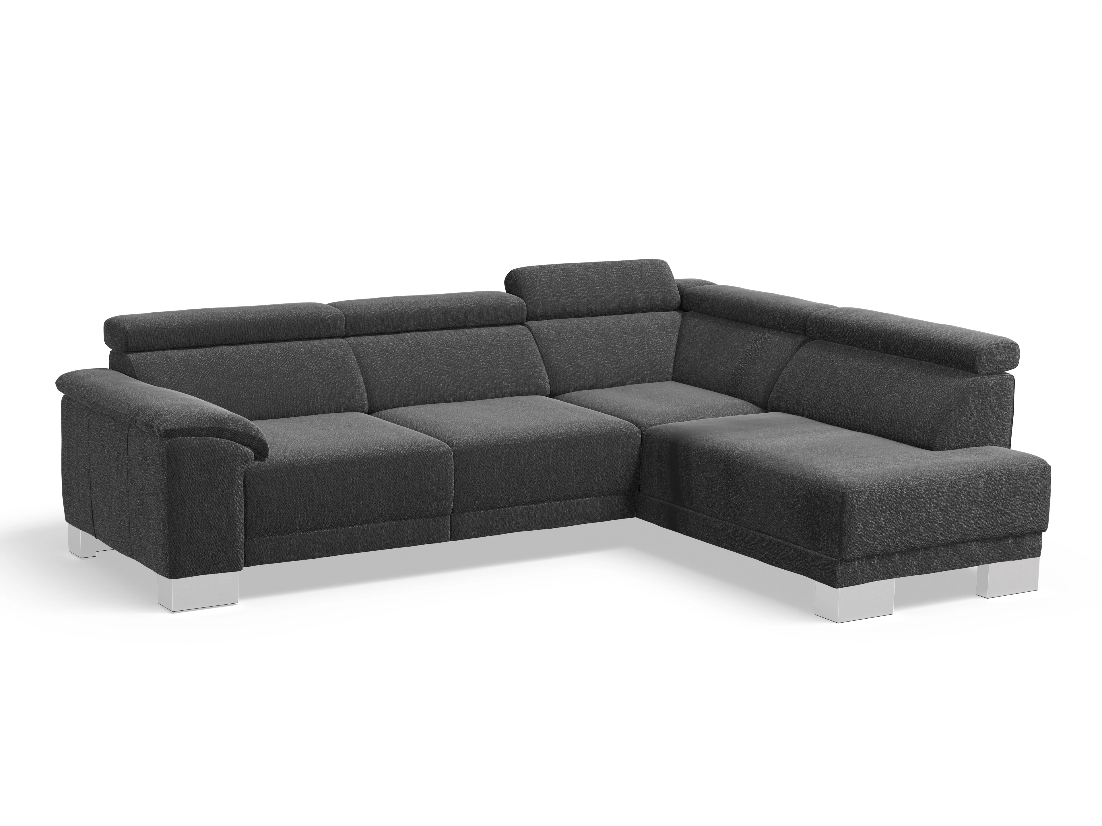 Antonio Ecksofa UM Medium R Ansicht des Produktes Antonio Ecksofa rechts Abschluss offen in Stoff Schwarz