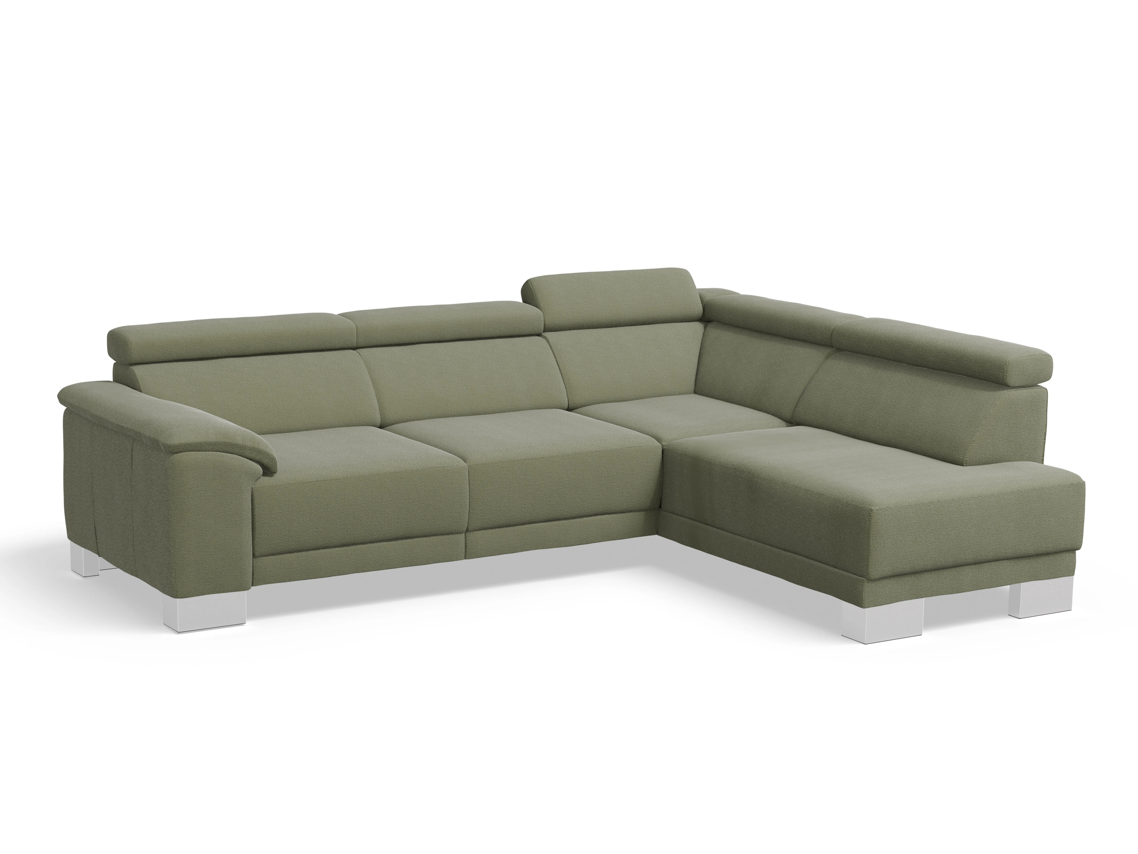 Antonio Ecksofa UM Medium R Ansicht des Produktes Antonio Ecksofa rechts Abschluss offen in Stoff Grün