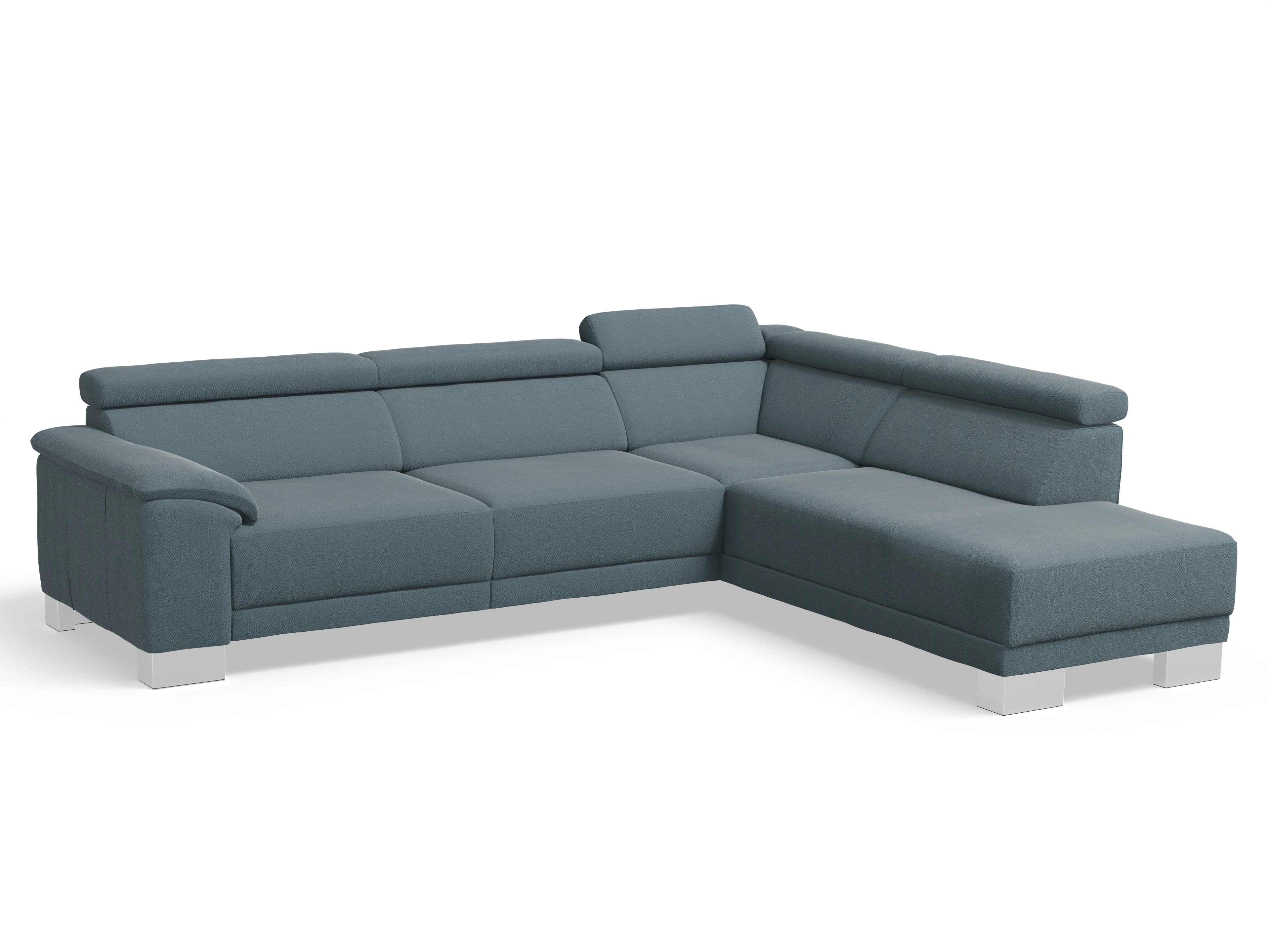 Ansicht des Produktes Antonio Ecksofa rechts Abschluss offen in Stoff Blau