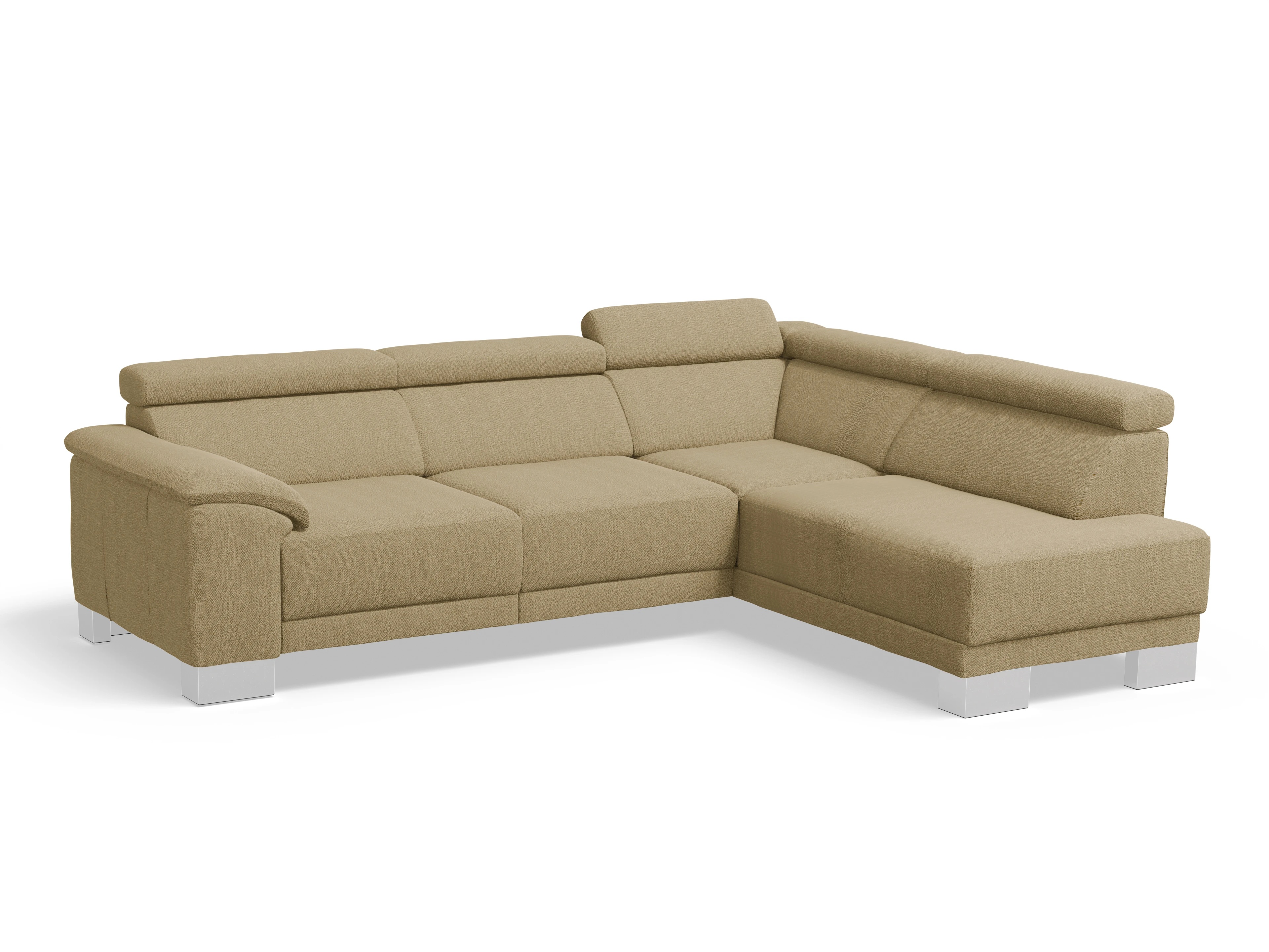 Antonio Ecksofa UM Medium R Ansicht des Produktes Antonio Ecksofa rechts Abschluss offen in Stoff Beige