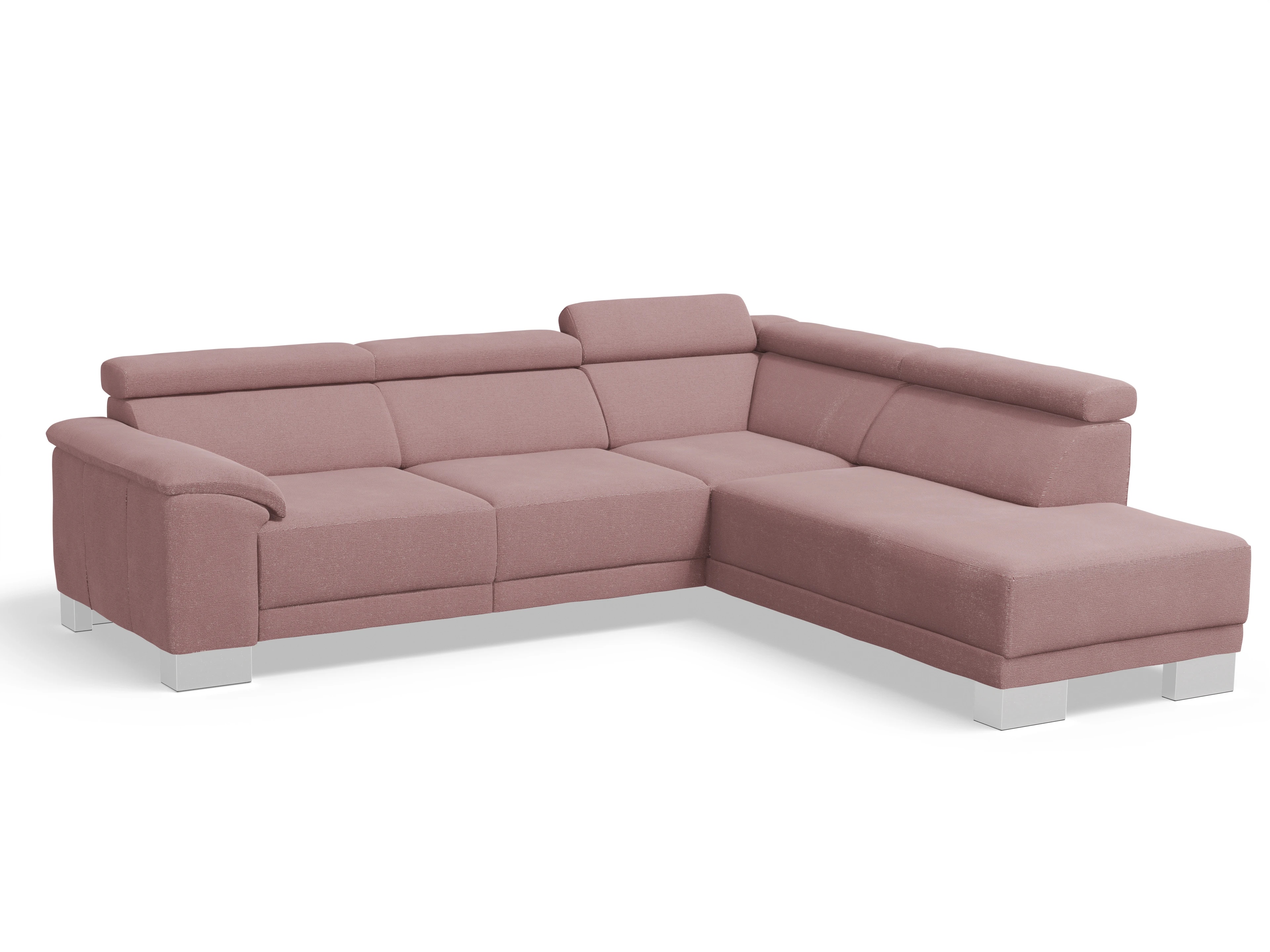 Antonio Ecksofa UM Medium Plus R Ansicht des Produktes Antonio Ecksofa rechts Abschluss offen in Stoff Rosa
