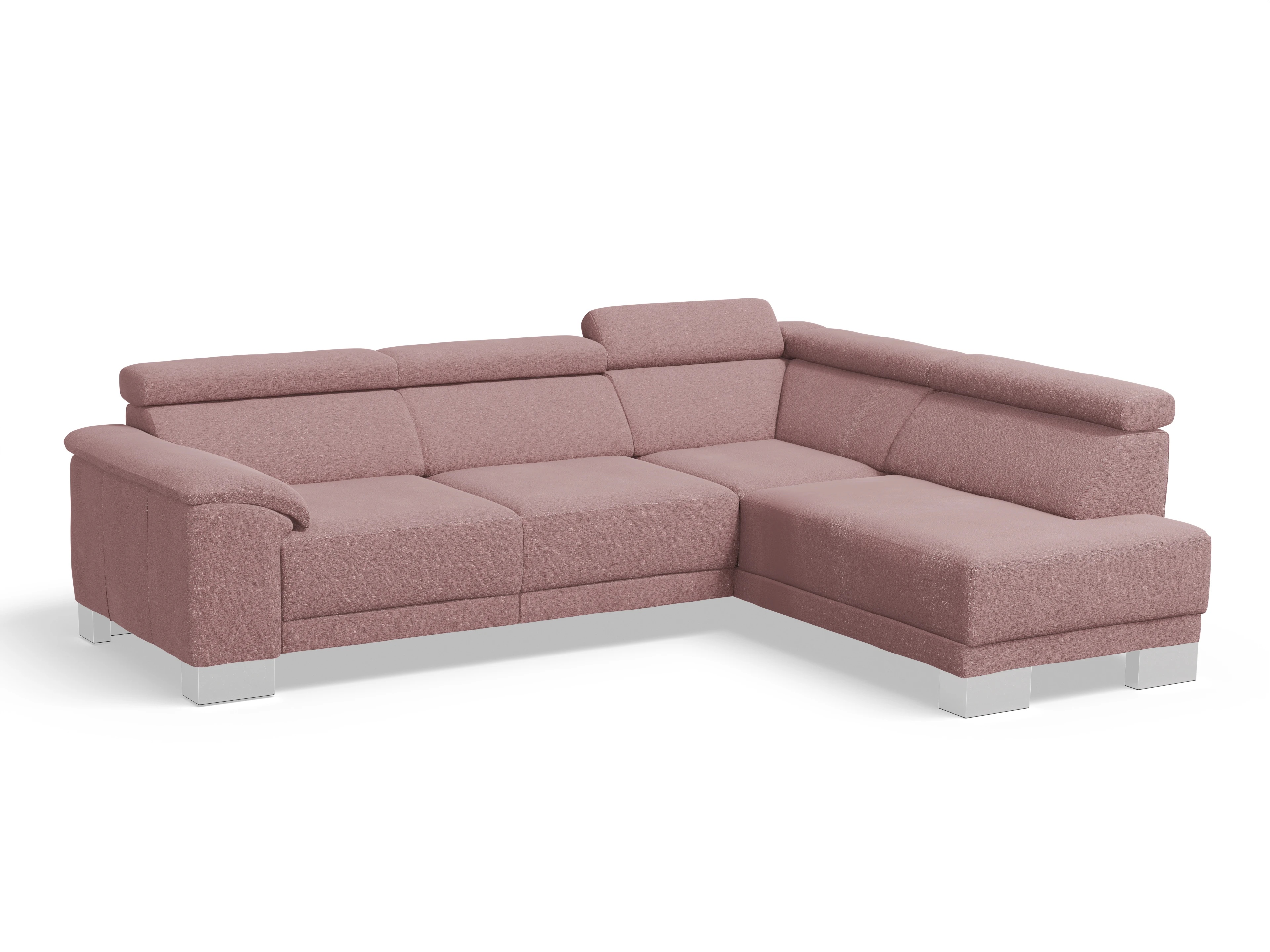 Antonio Ecksofa UM Medium R Ansicht des Produktes Antonio Ecksofa rechts Abschluss offen in Stoff Rosa