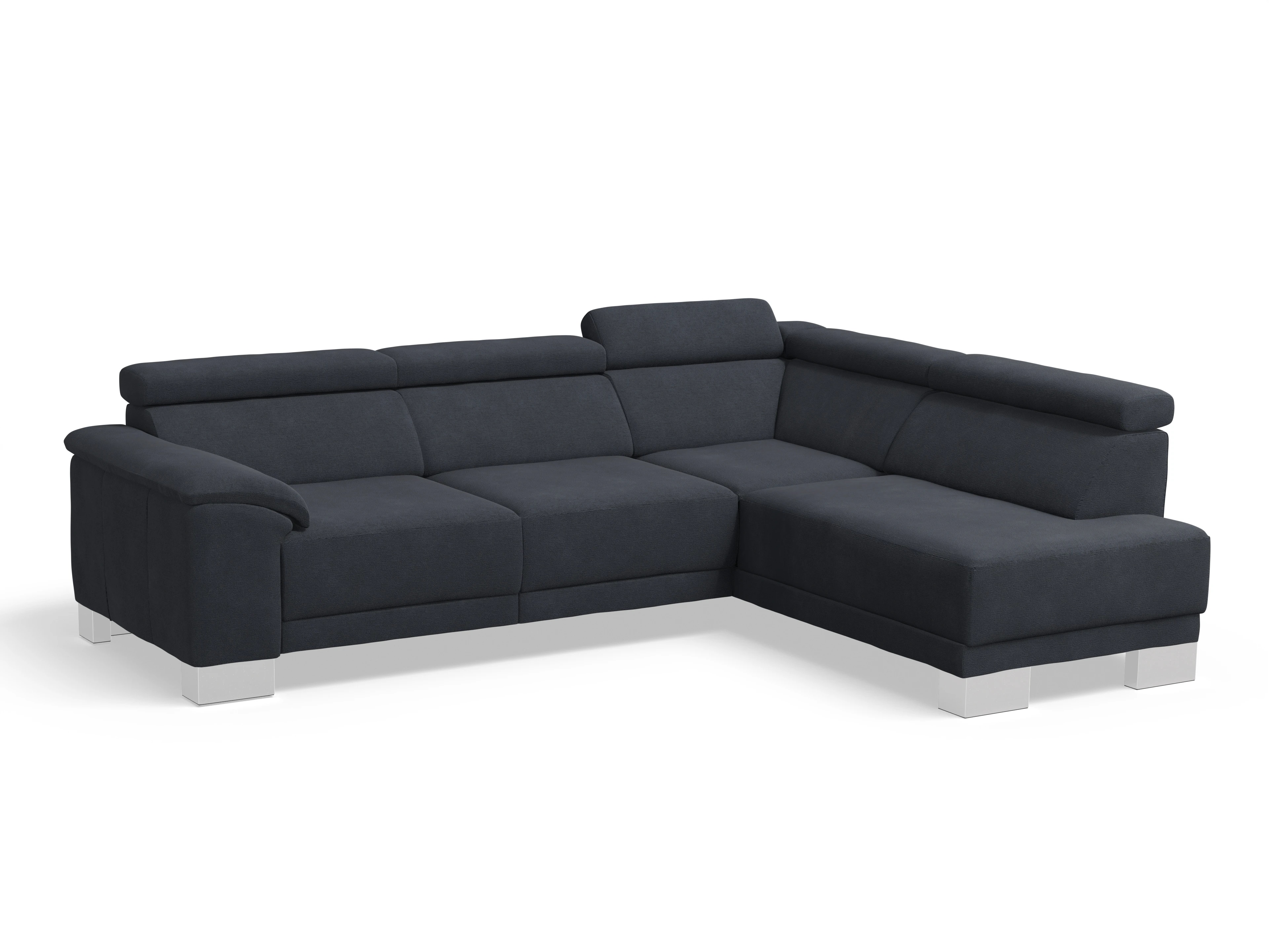 Antonio Ecksofa UM Medium R Ansicht des Produktes Antonio Ecksofa rechts Abschluss offen in Stoff Blau