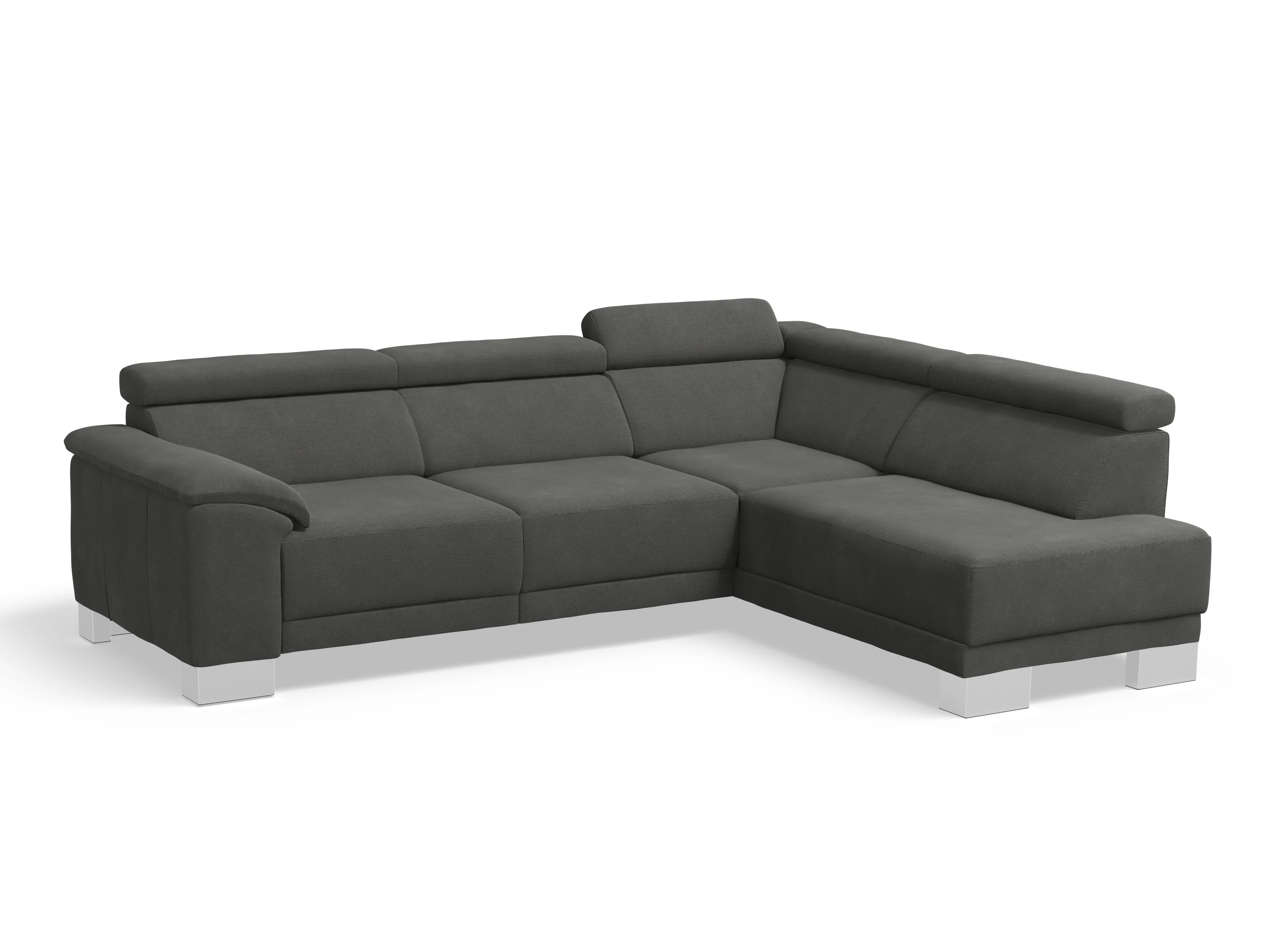 Antonio Ecksofa UM Medium R Ansicht des Produktes Antonio Ecksofa rechts Abschluss offen in Stoff Grau