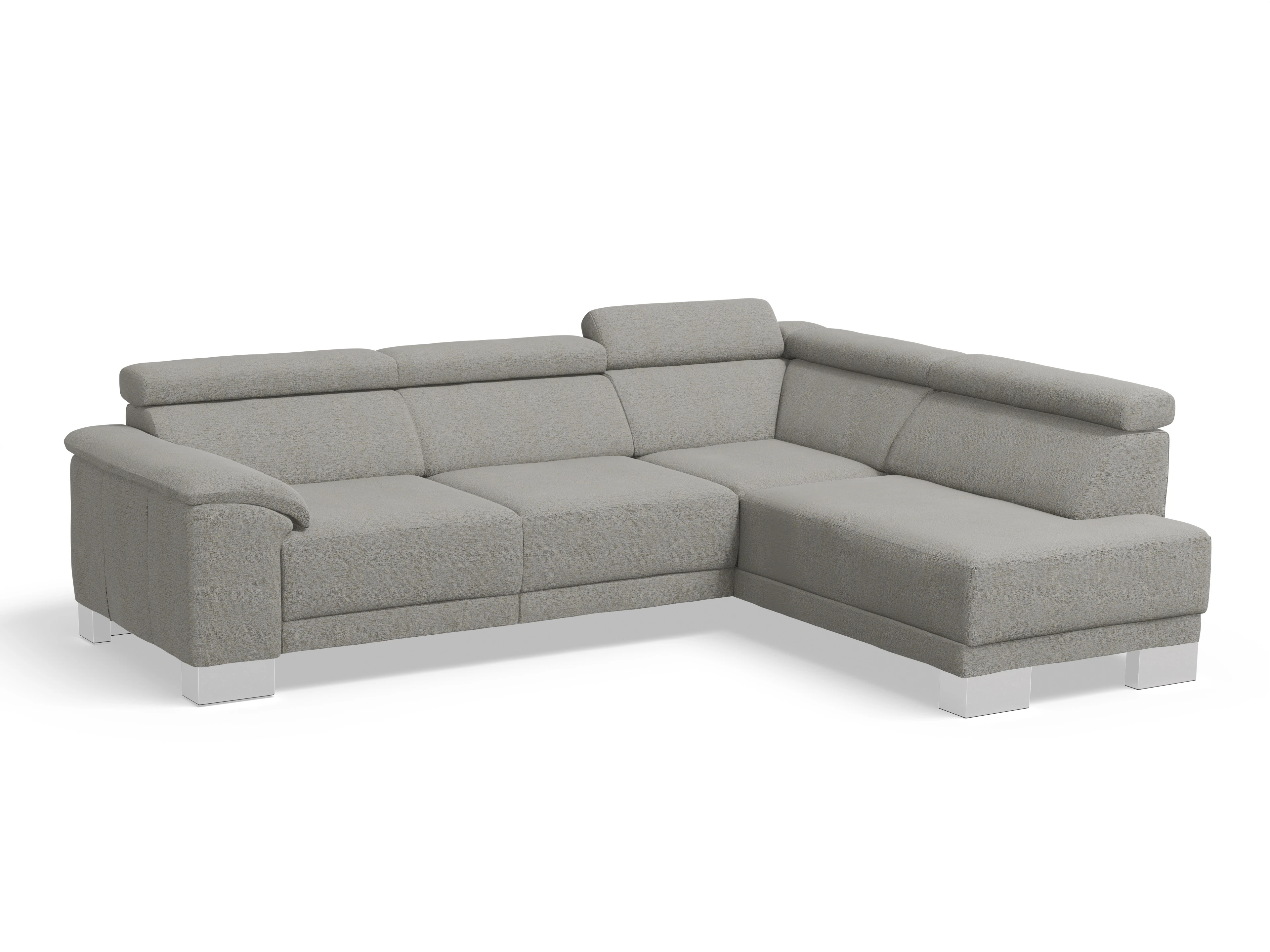 Antonio Ecksofa UM Medium R Ansicht des Produktes Antonio Ecksofa rechts Abschluss offen in Stoff Grau