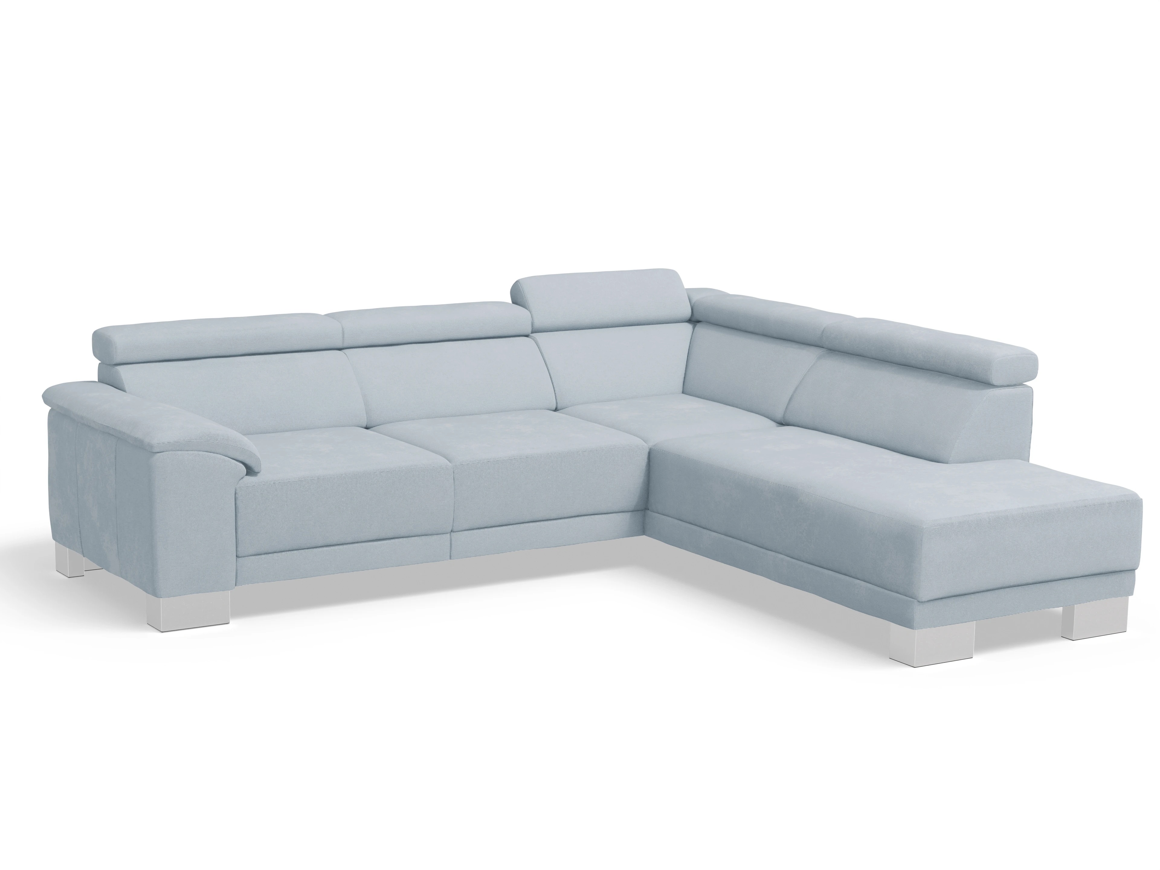 Antonio Ecksofa UM Medium Plus R Ansicht des Produktes Antonio Ecksofa rechts Abschluss offen in Stoff Blau