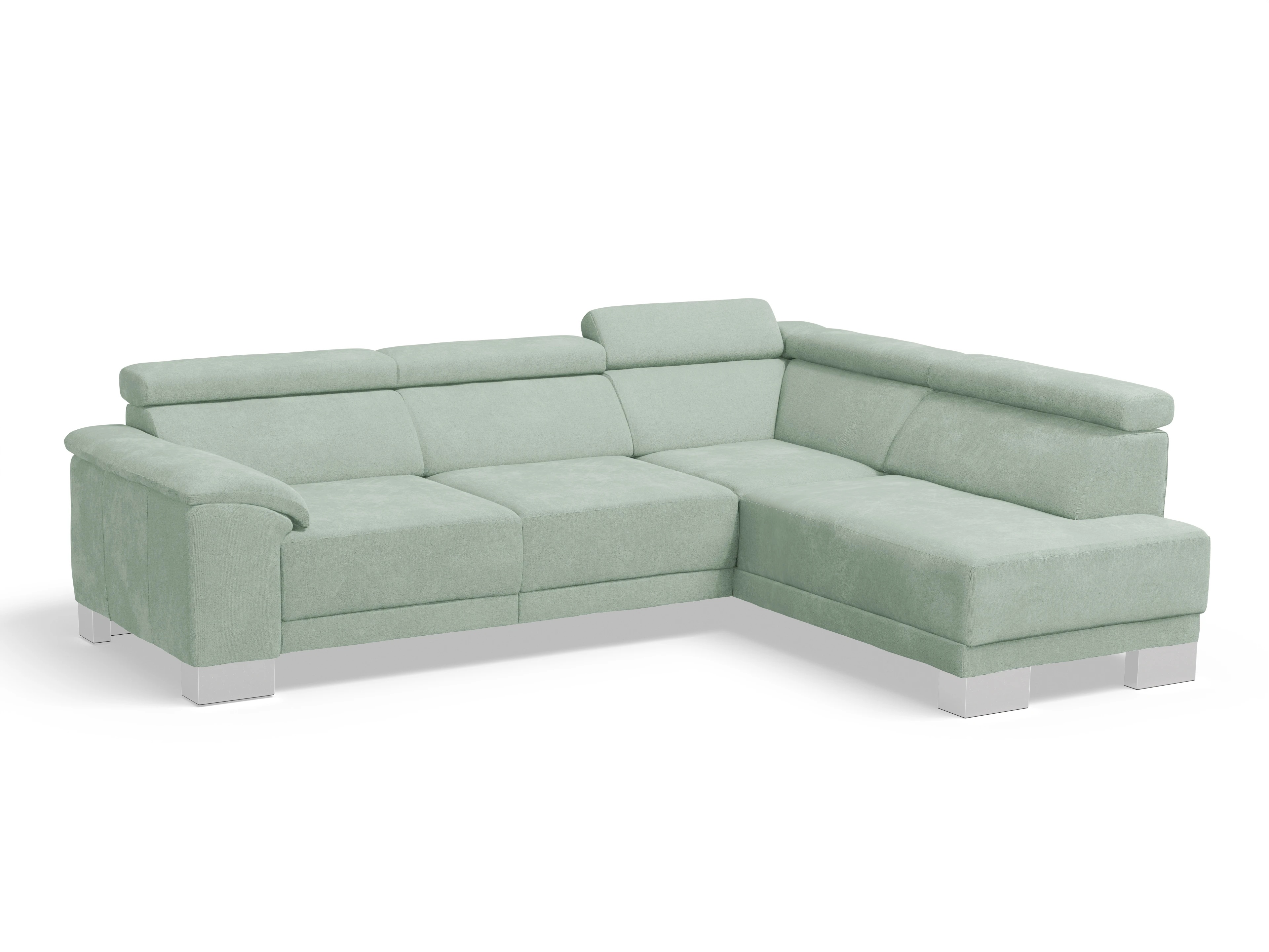 Antonio Ecksofa UM Medium R Ansicht des Produktes Antonio Ecksofa rechts Abschluss offen in Stoff Grün