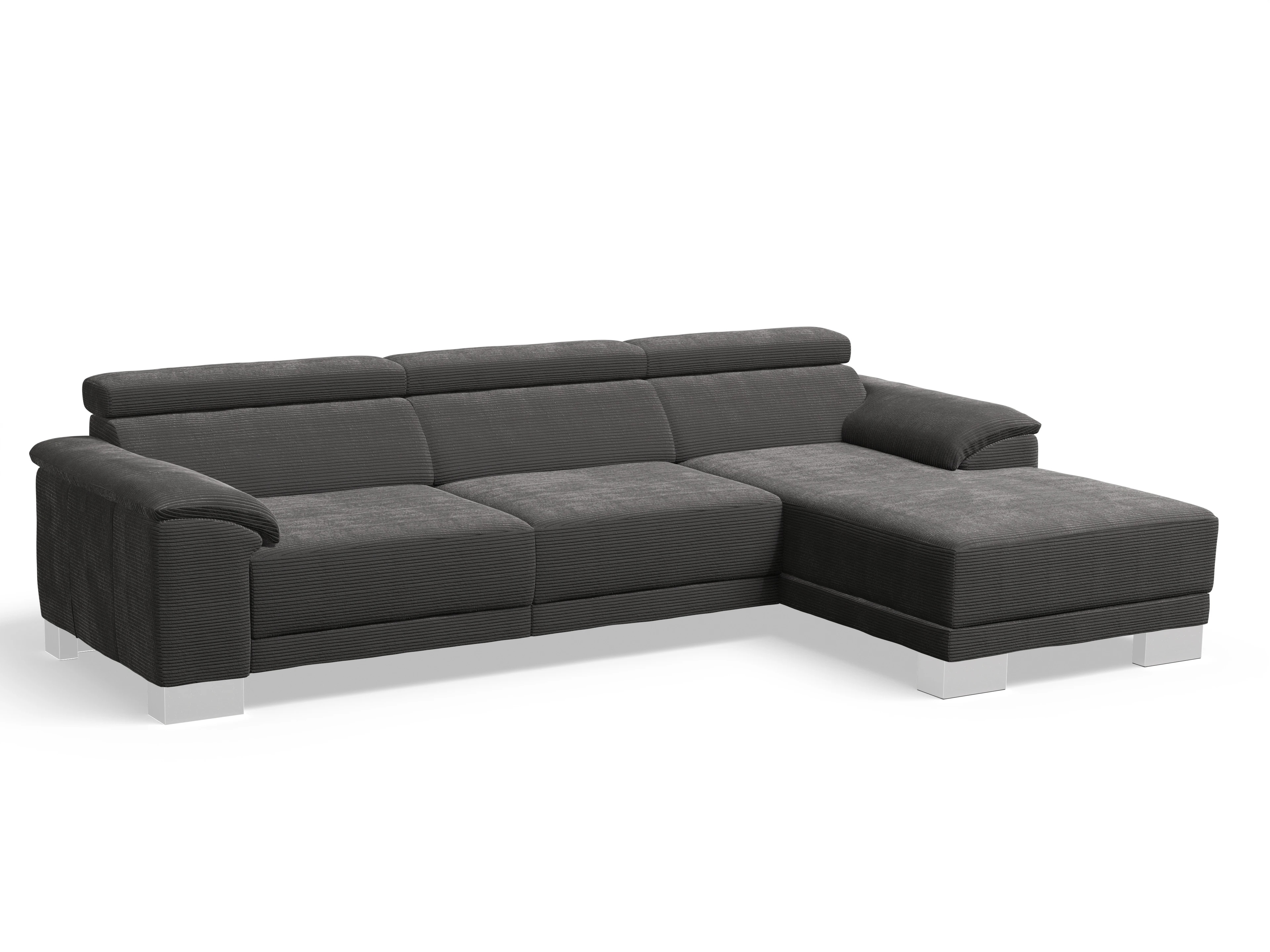 Antonio Ecksofa LO Large R Ansicht des Produktes Antonio Ecksofa rechts Abschluss offen in Stoff Grau