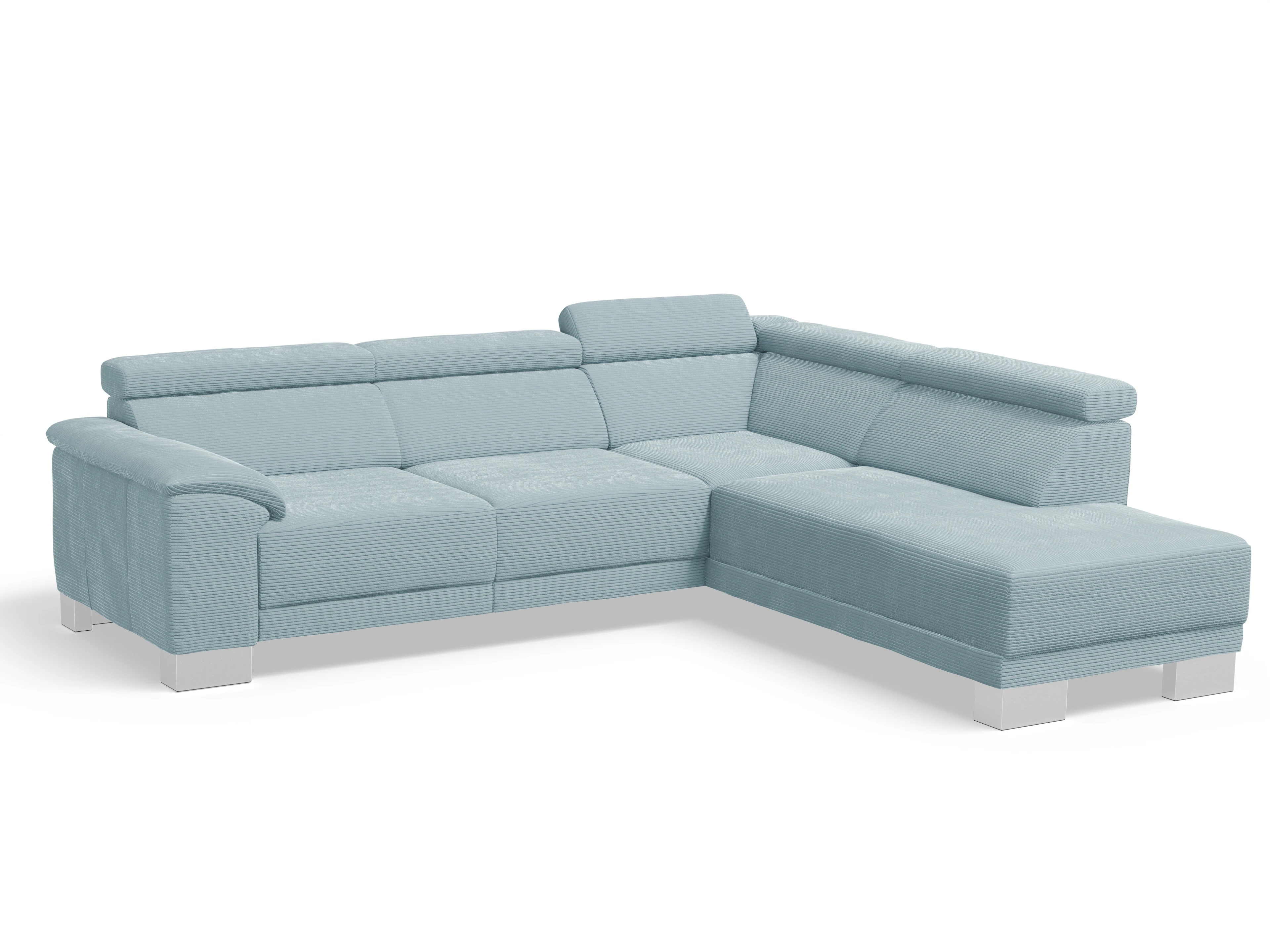 Antonio Ecksofa UM Medium Plus R Ansicht des Produktes Antonio Ecksofa rechts Abschluss offen in Stoff Blau