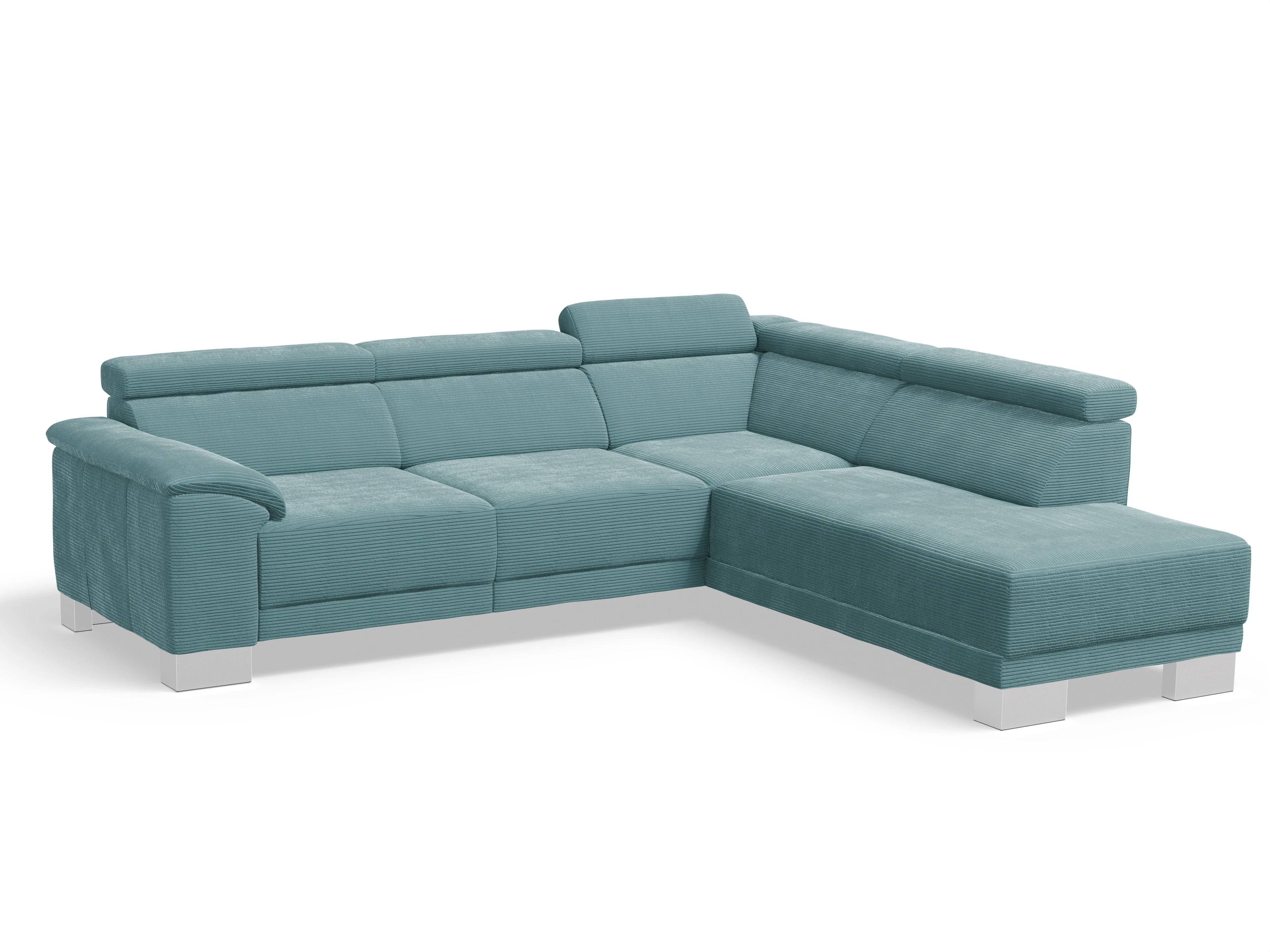 Antonio Ecksofa UM Medium Plus R Ansicht des Produktes Antonio Ecksofa rechts Abschluss offen in Stoff Blau