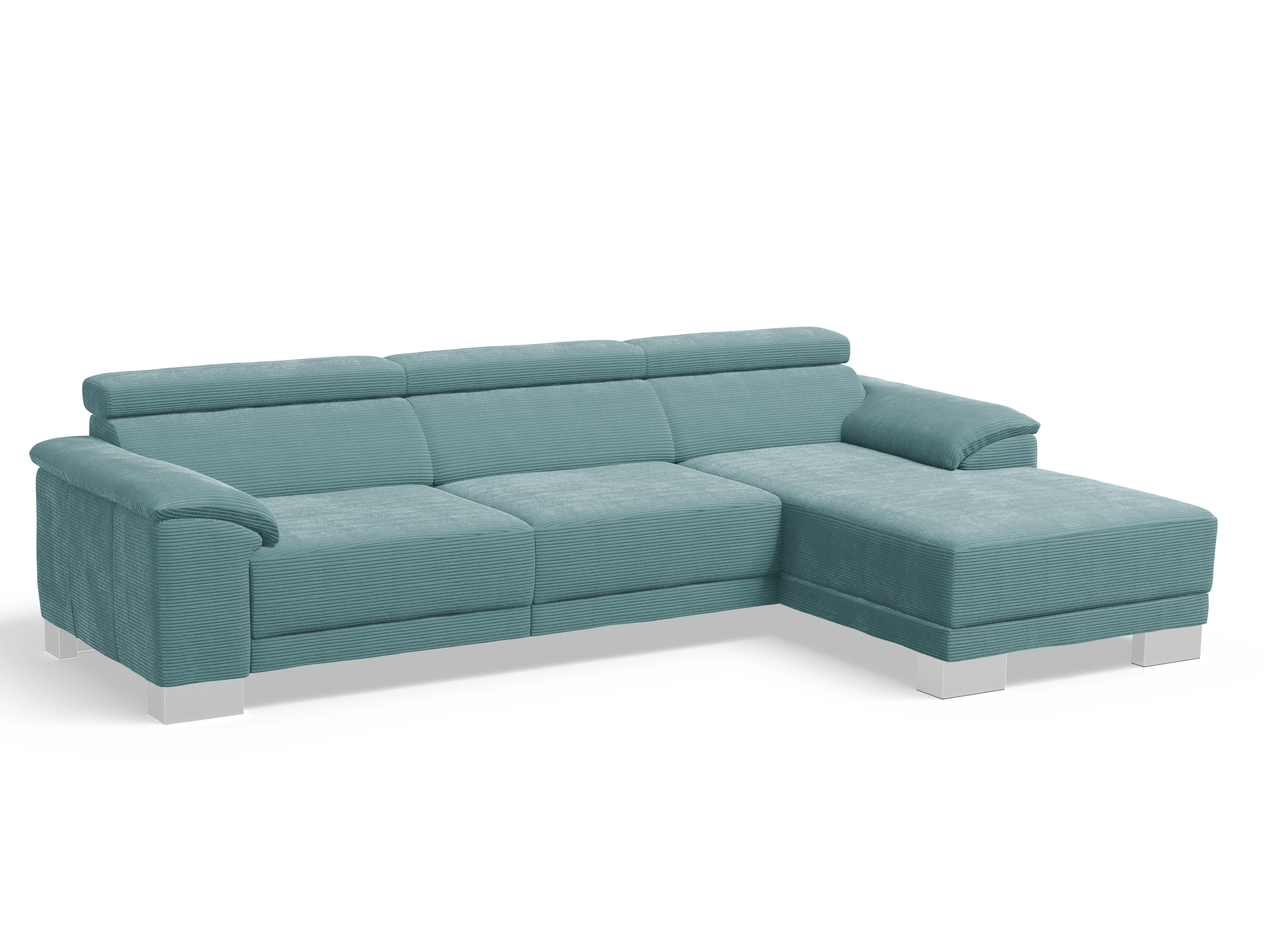 Ansicht des Produktes Antonio Ecksofa rechts Abschluss offen in Stoff Blau