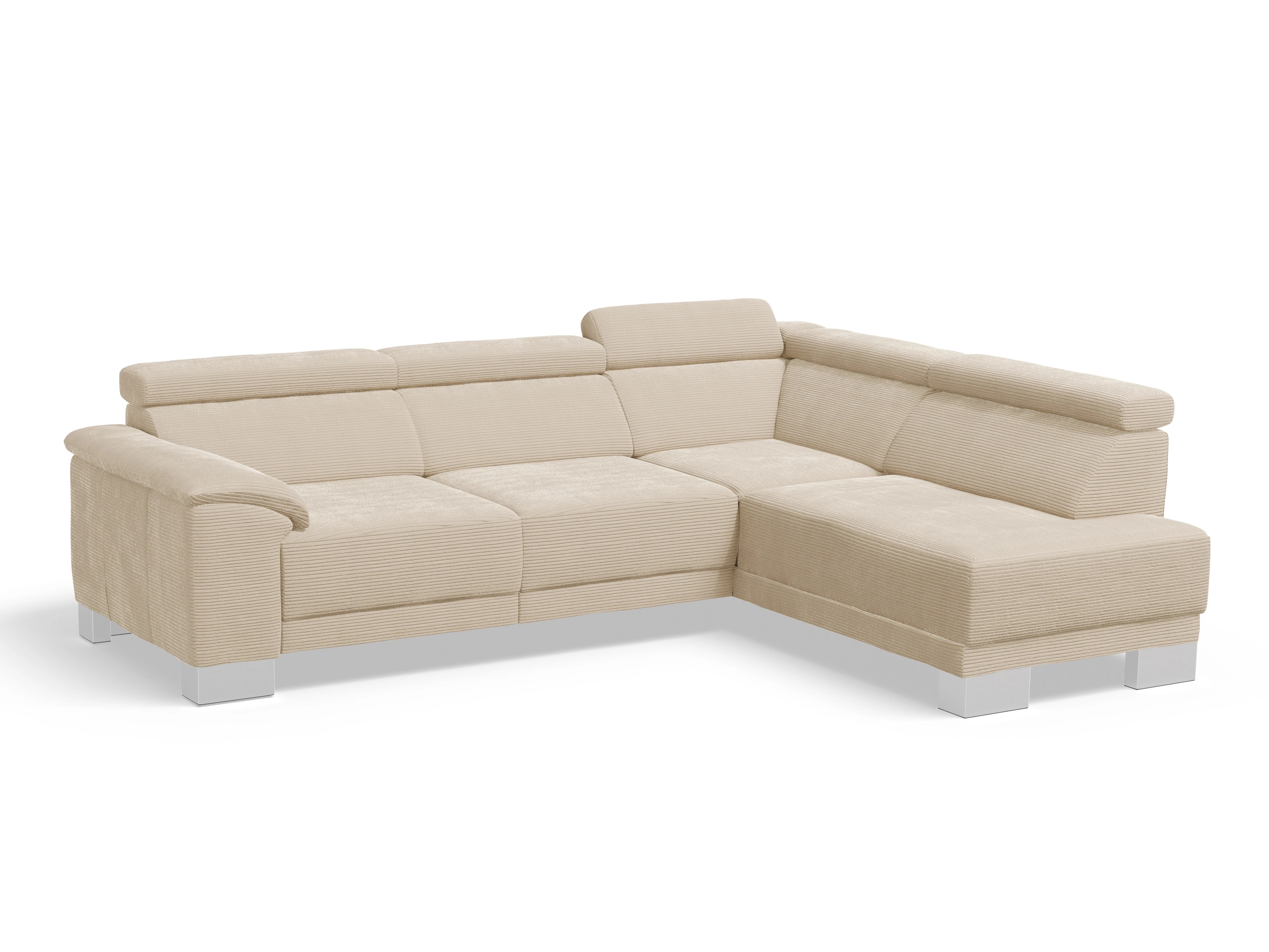 Antonio Ecksofa UM Medium R Ansicht des Produktes Antonio Ecksofa rechts Abschluss offen in Stoff Beige