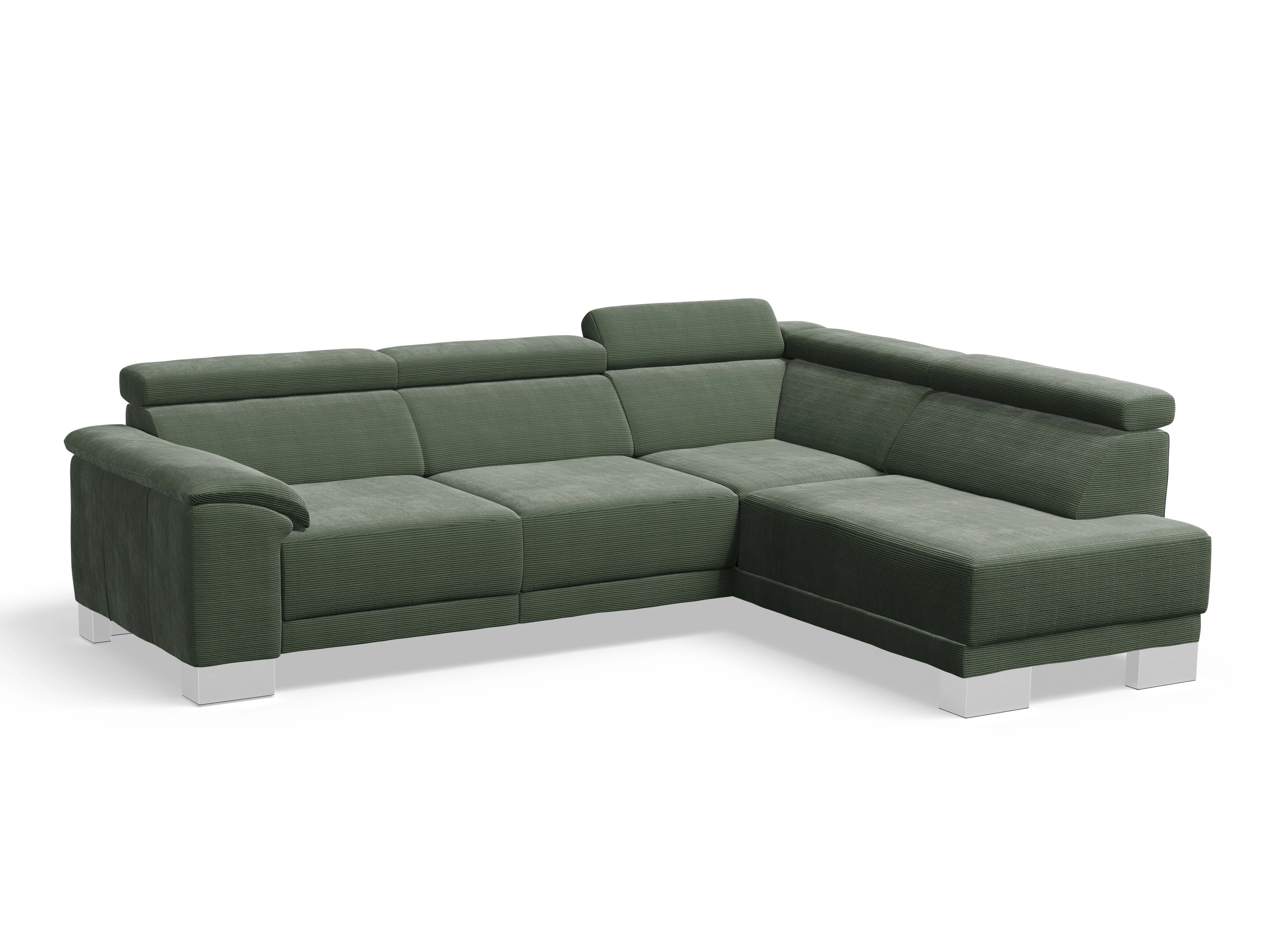 Antonio Ecksofa UM Medium R Ansicht des Produktes Antonio Ecksofa rechts Abschluss offen in Stoff Grün