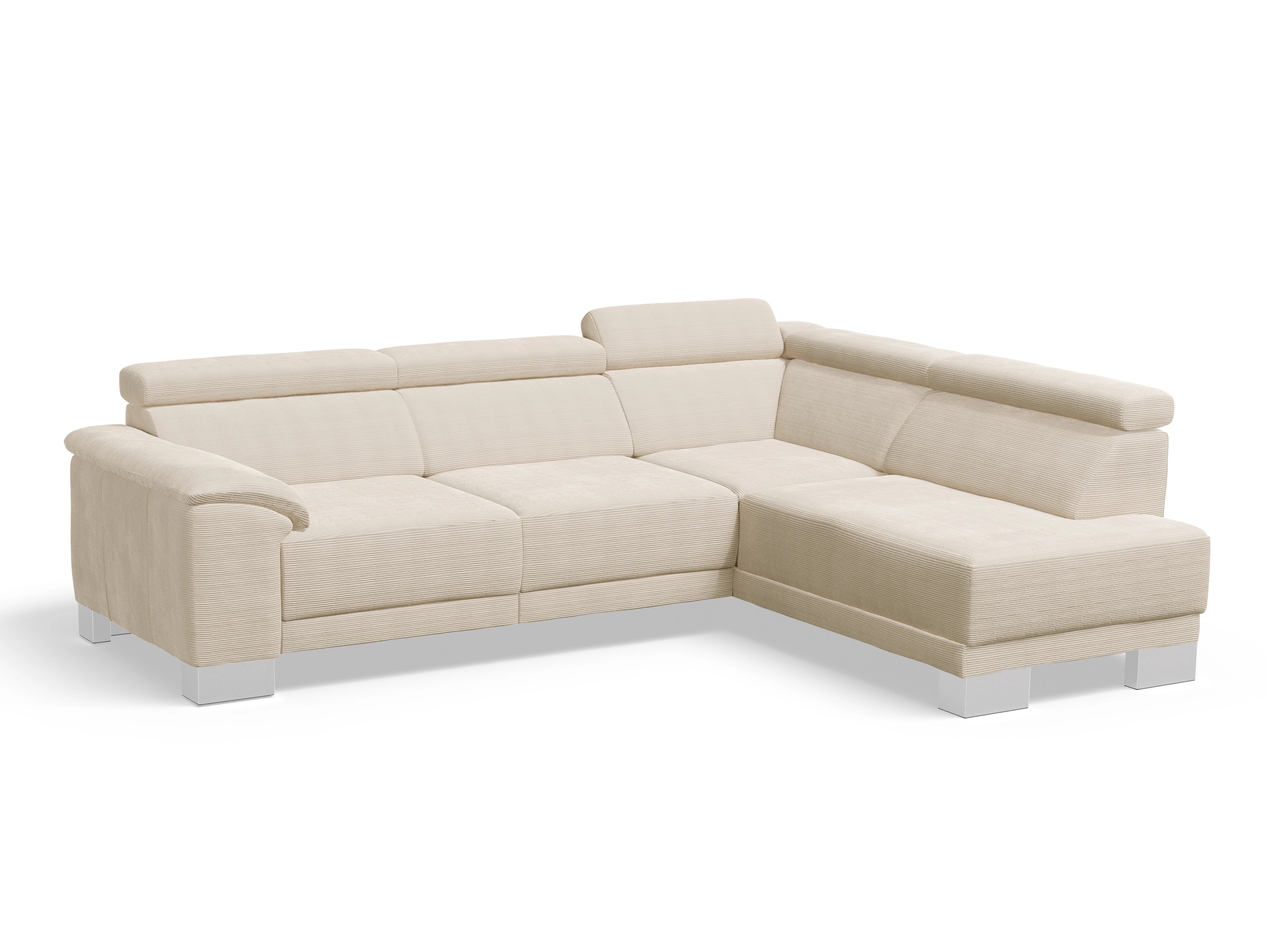 Antonio Ecksofa UM Medium R Ansicht des Produktes Antonio Ecksofa rechts Abschluss offen in Stoff Weiss